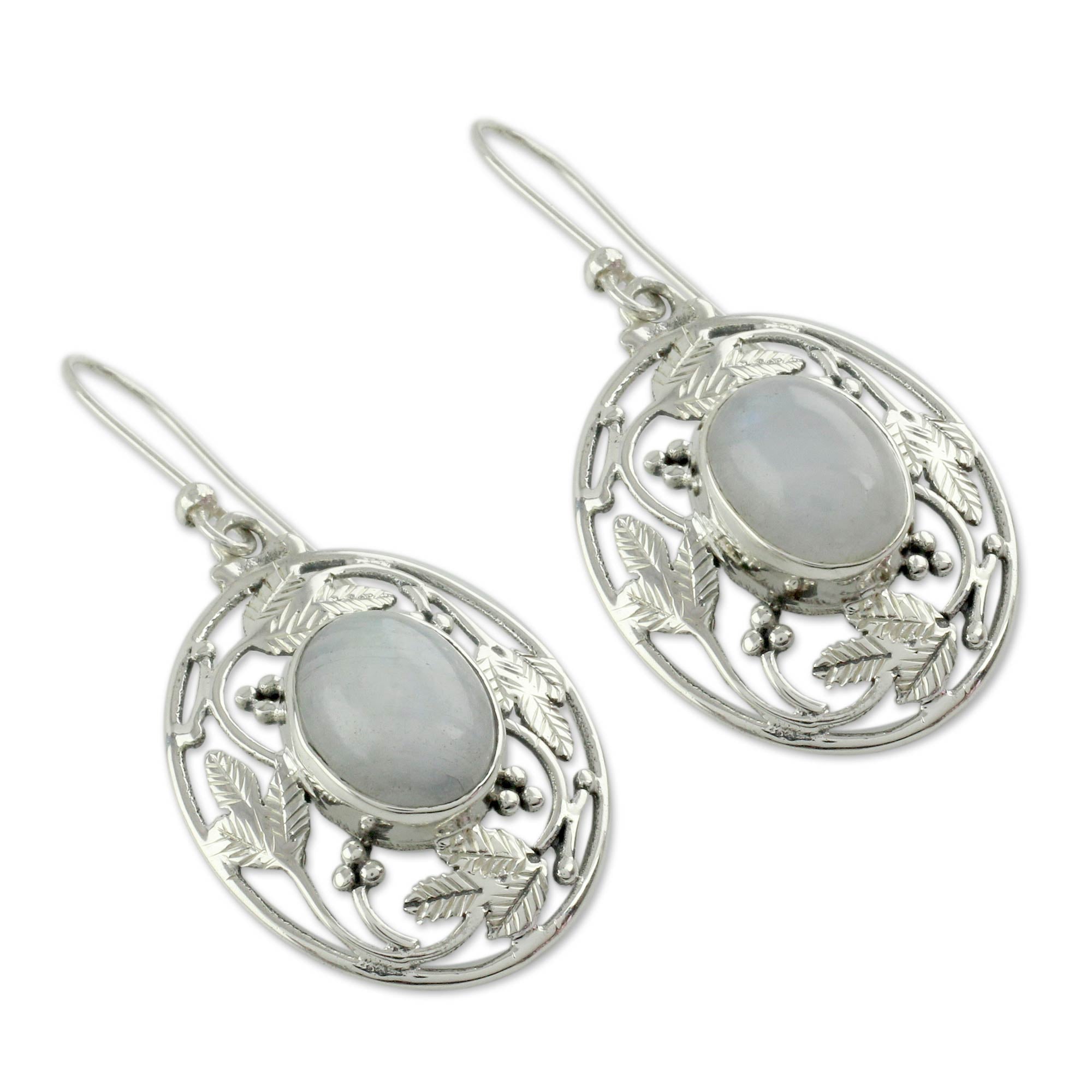 Premium Moonlit Avatar Handcrafted Rainbow Moonstone Earrings in Sterling Silver