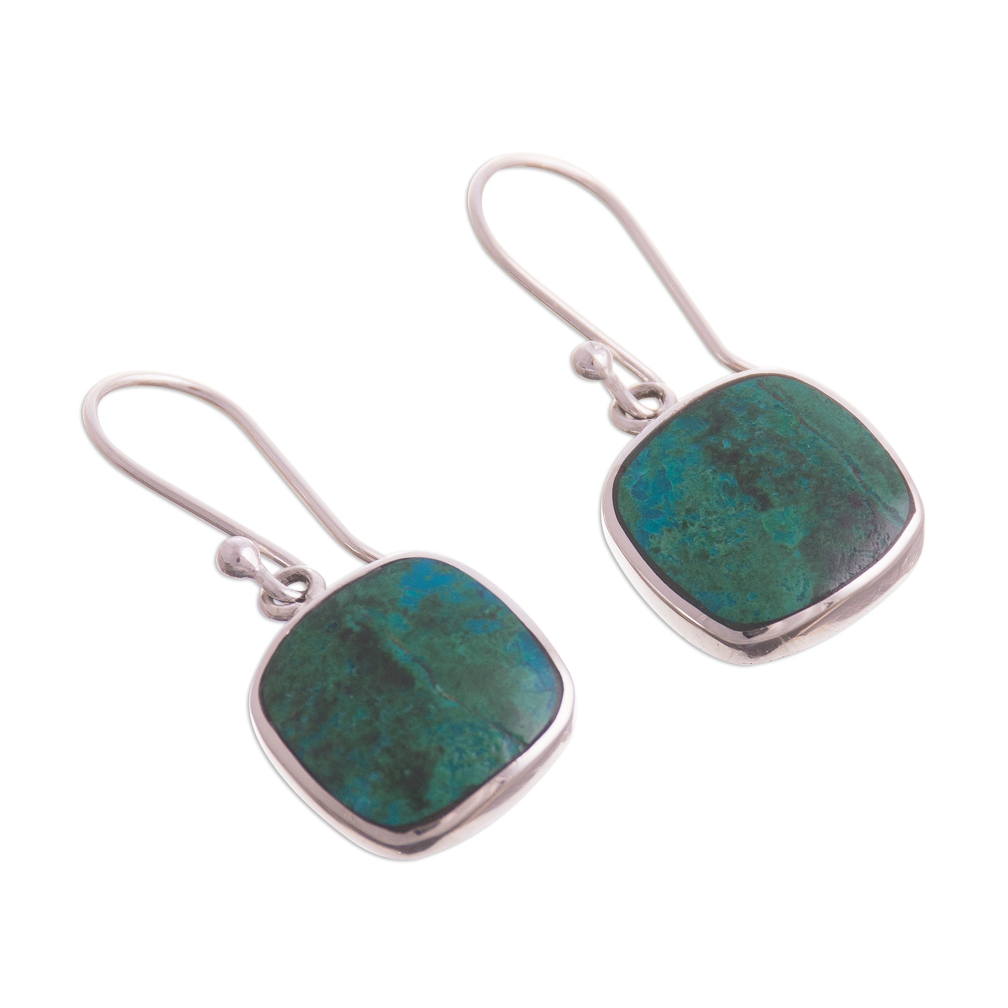 Premium Chrysocolla Silver Dangle Earrings – Handcrafted in Peru