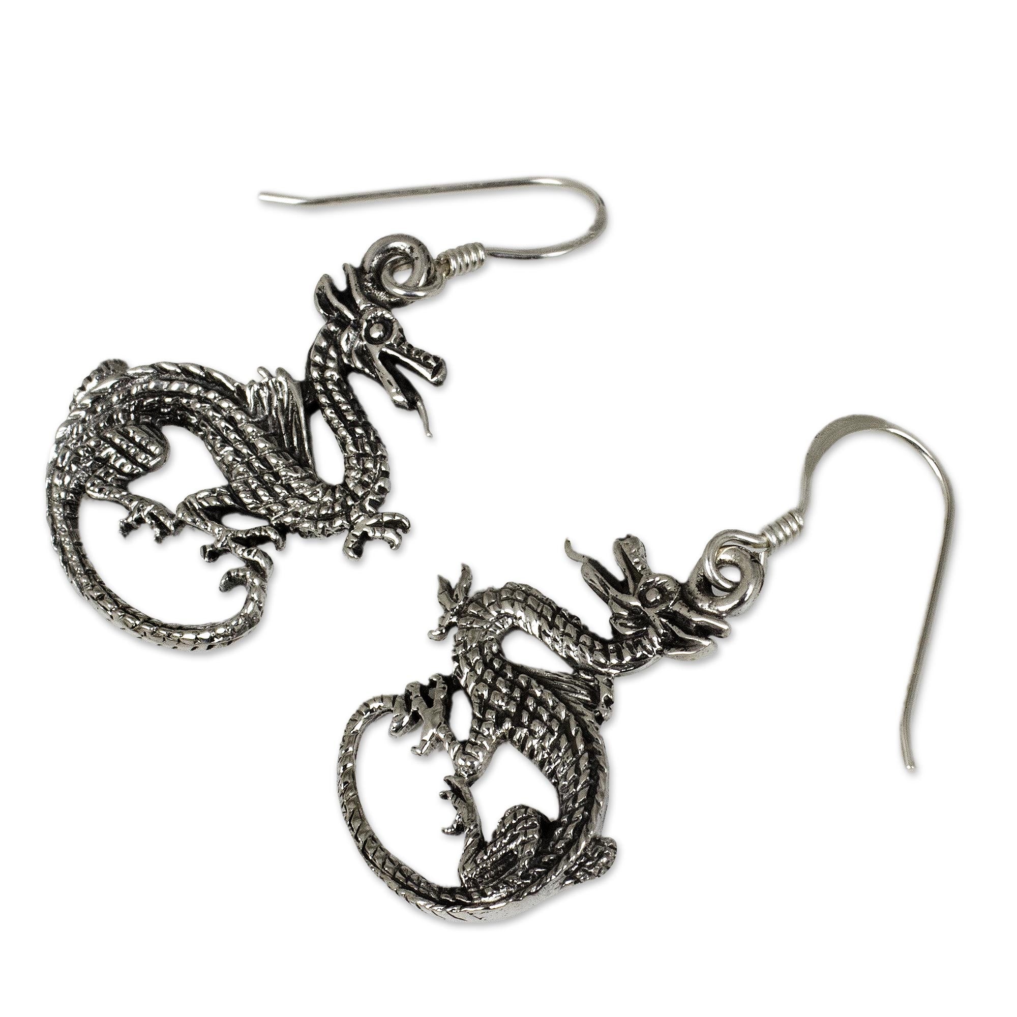 Premium Dragon Duet Sterling Silver Dangle Earrings