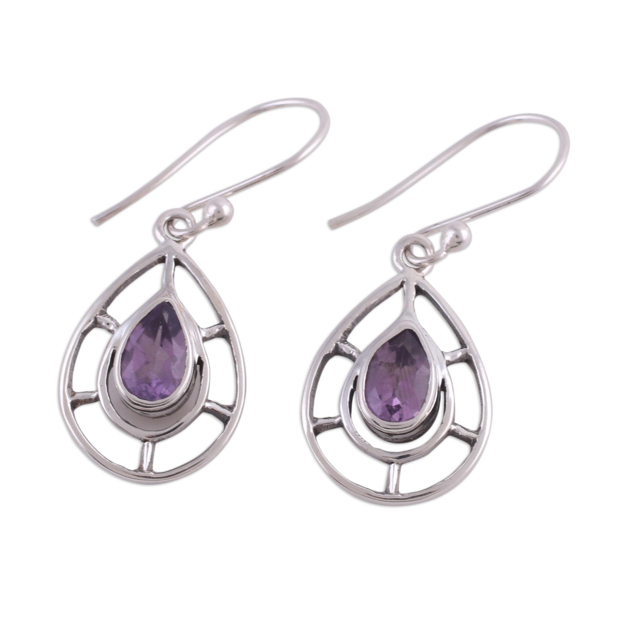 Premium Amethyst Faceted Droplet Earrings – Handcrafted Sterling Silver Dangle Earrings from India