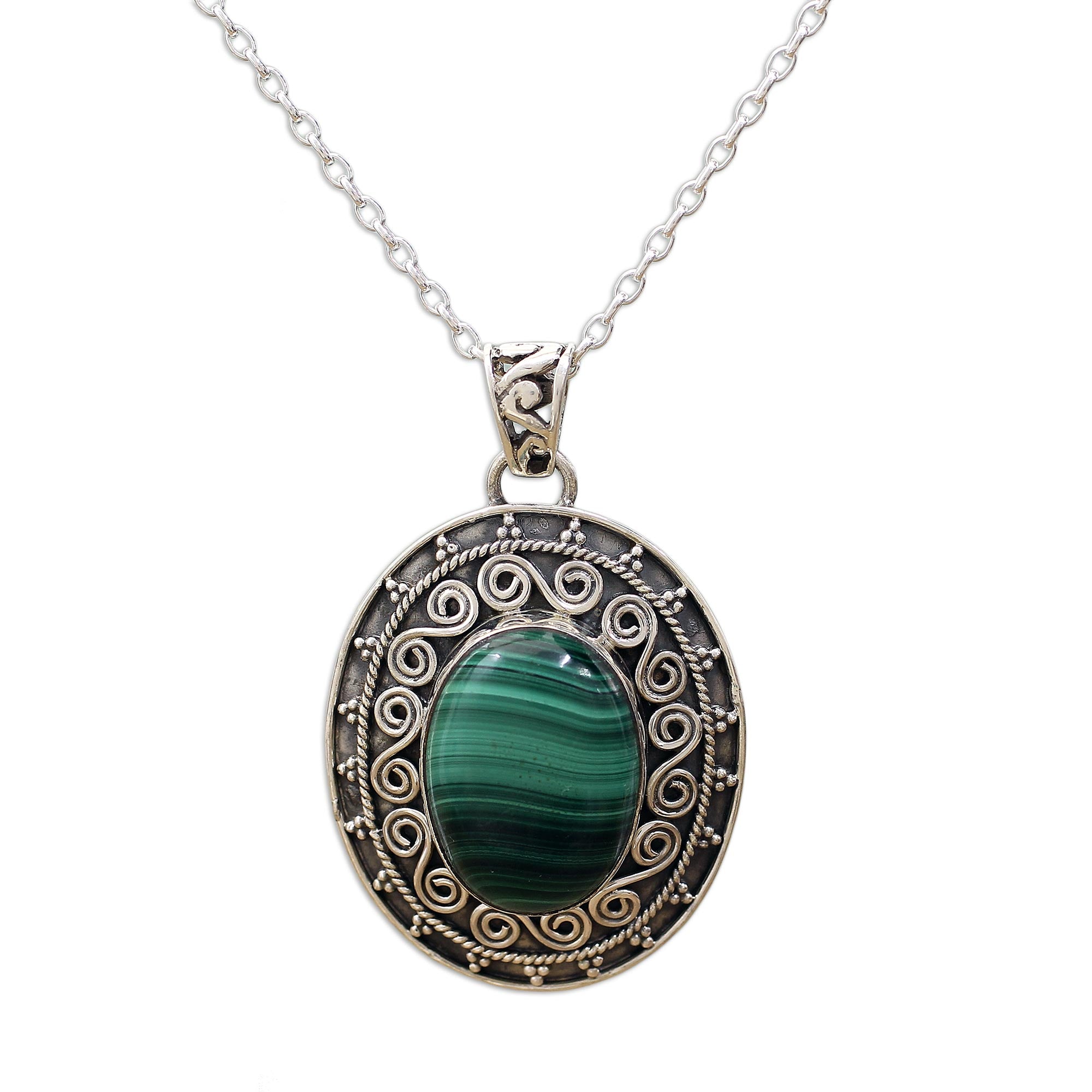 Premium Mystical Beauty Malachite Pendant Necklace - Handcrafted Sterling Silver