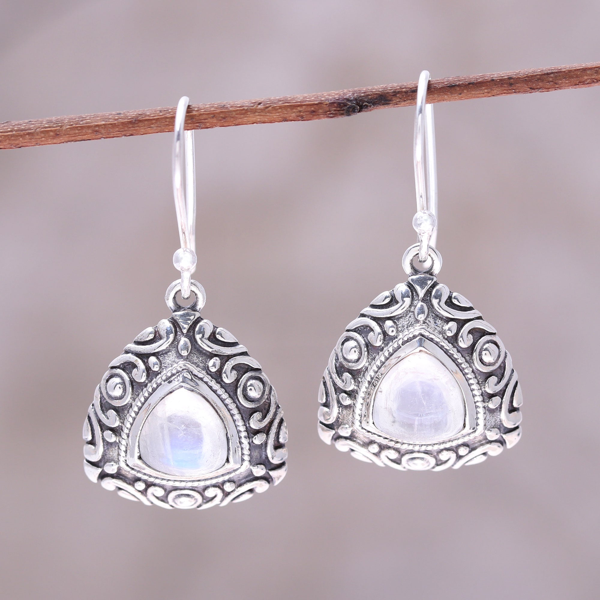 Premium Waterfall Mist Rainbow Moonstone Sterling Silver Earrings