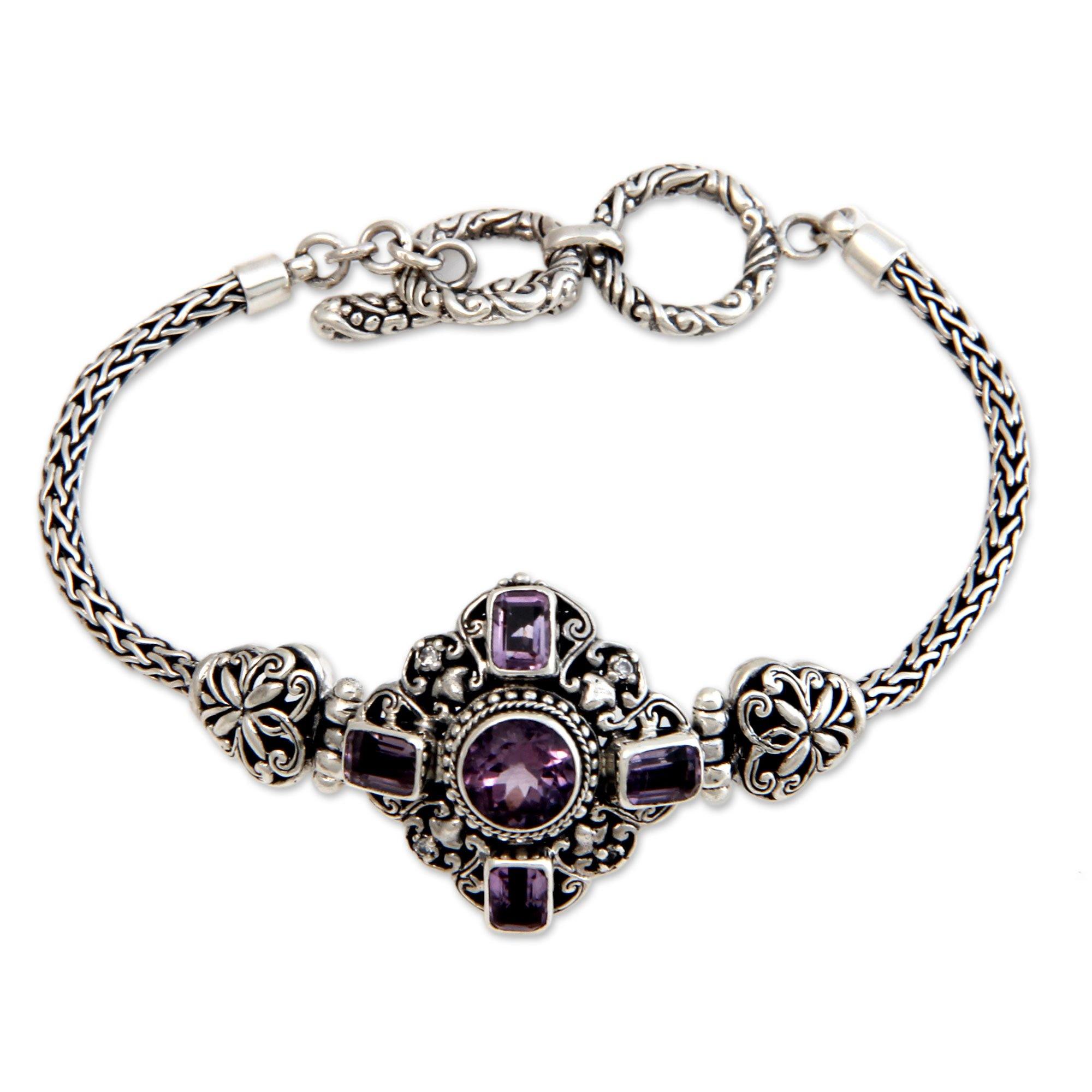 Premium Amethyst & Sterling Silver Clasp Bracelet - Handcrafted Elegance