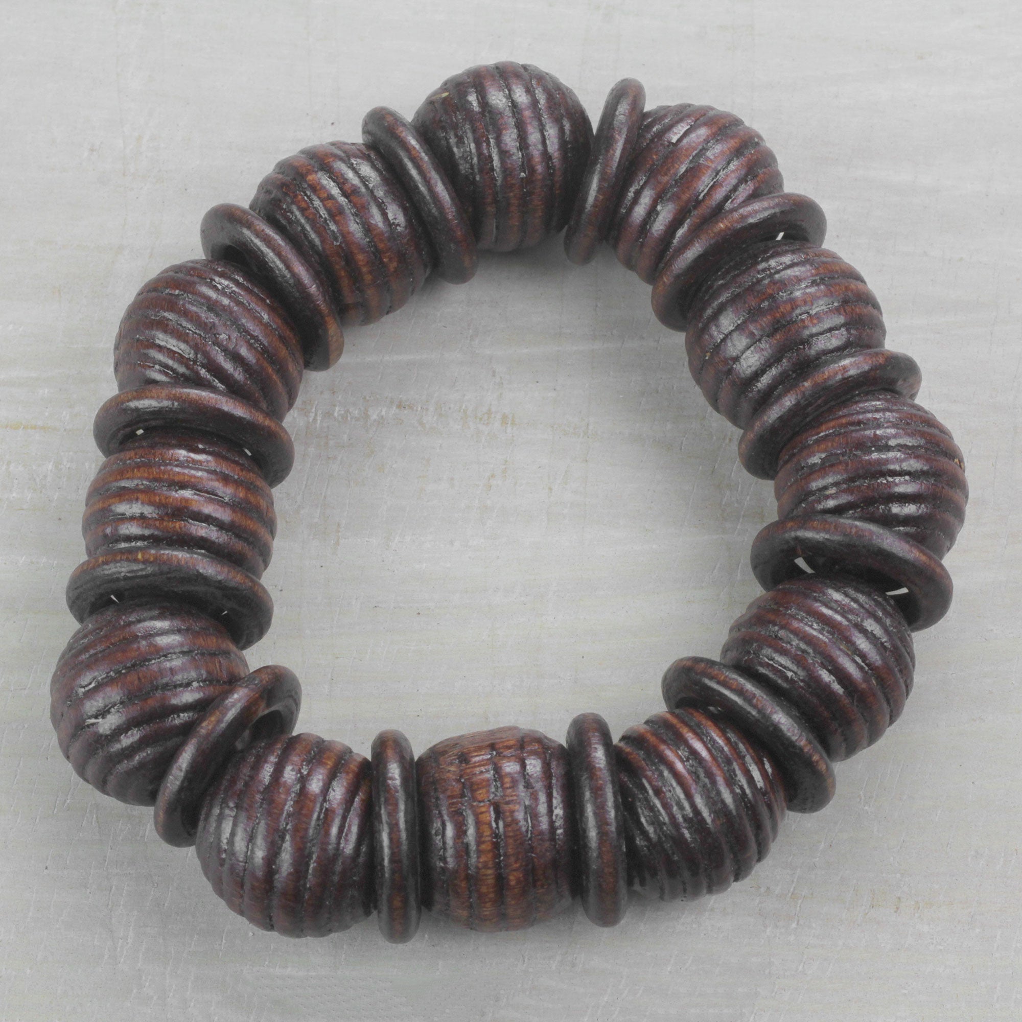 Premium Royal Sese Wood Beaded Stretch Bracelet - Dark Brown | Handcrafted in Ghana