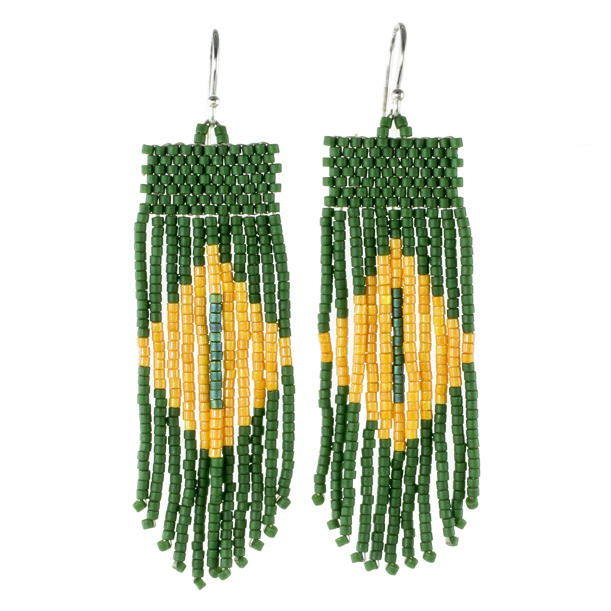 Premium Chameleon Charm Green & Yellow Beaded Waterfall Earrings