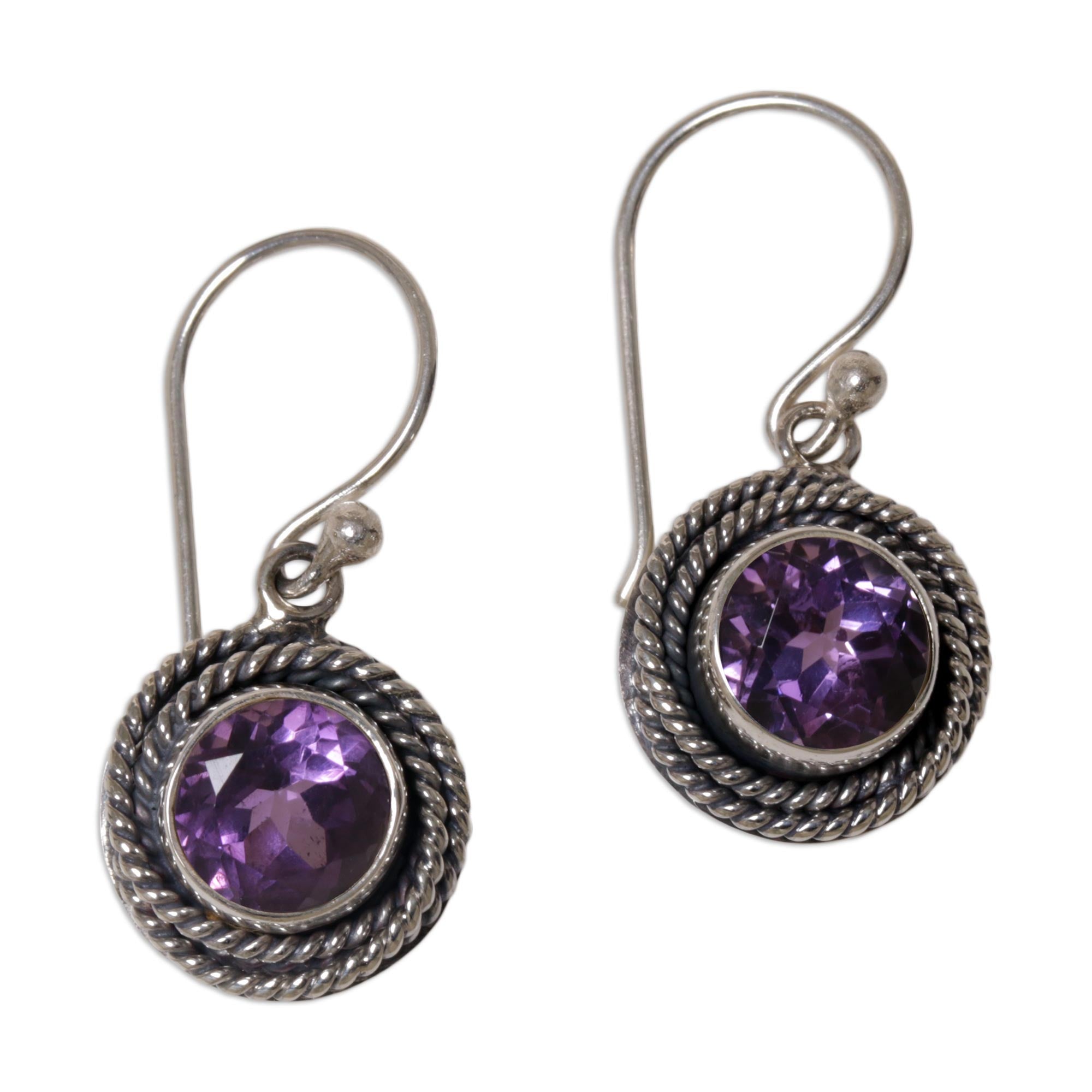 Premium Amethyst Dangle Earrings in Sterling Silver – Handcrafted by Indonesian Artisans