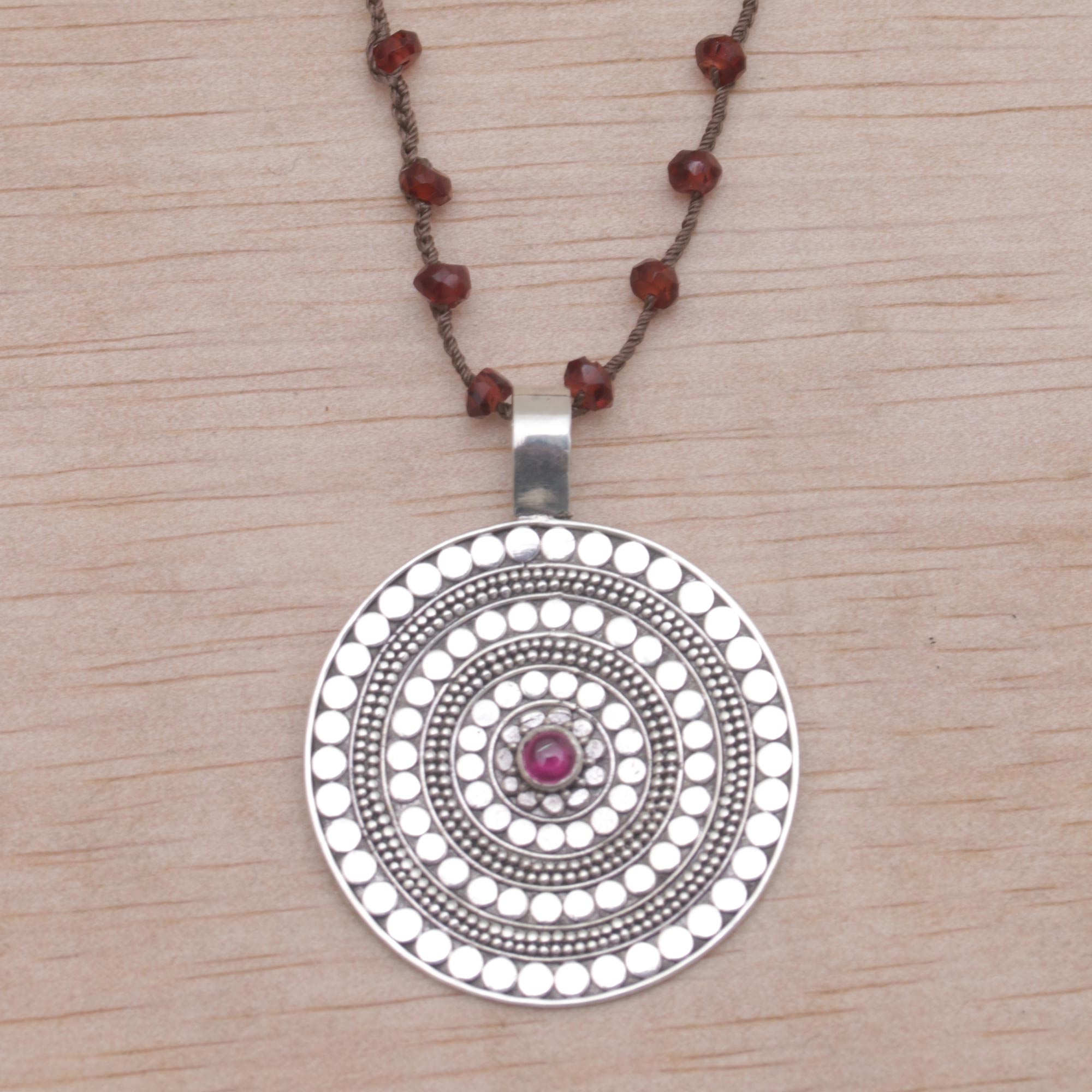 Premium Shining Shield Brown 925 Sterling Silver Rhodolite Pendant Necklace - Handcrafted Elegance