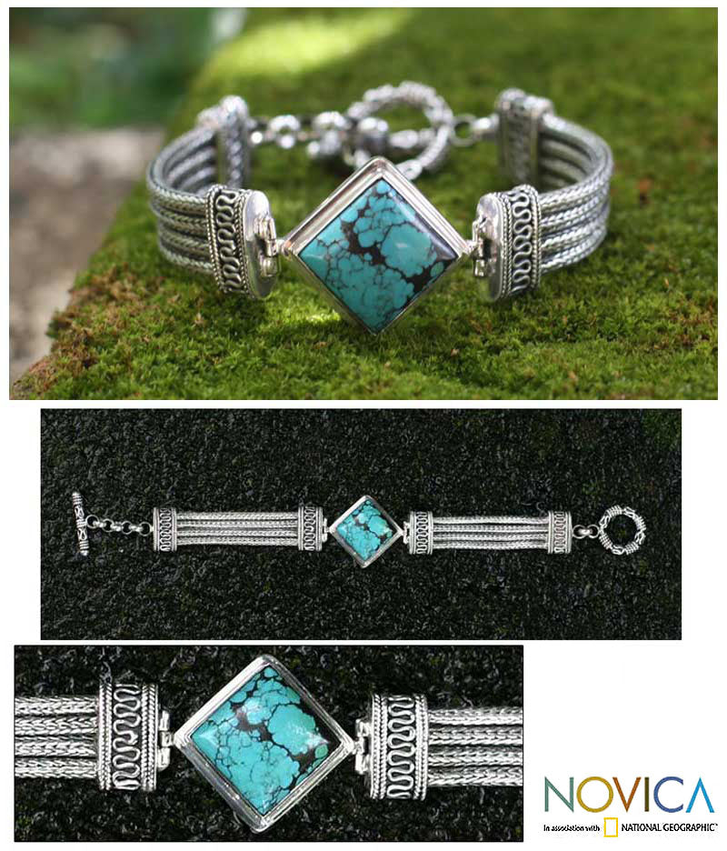 Premium Sterling Silver Pendant Bracelet with Turquoise