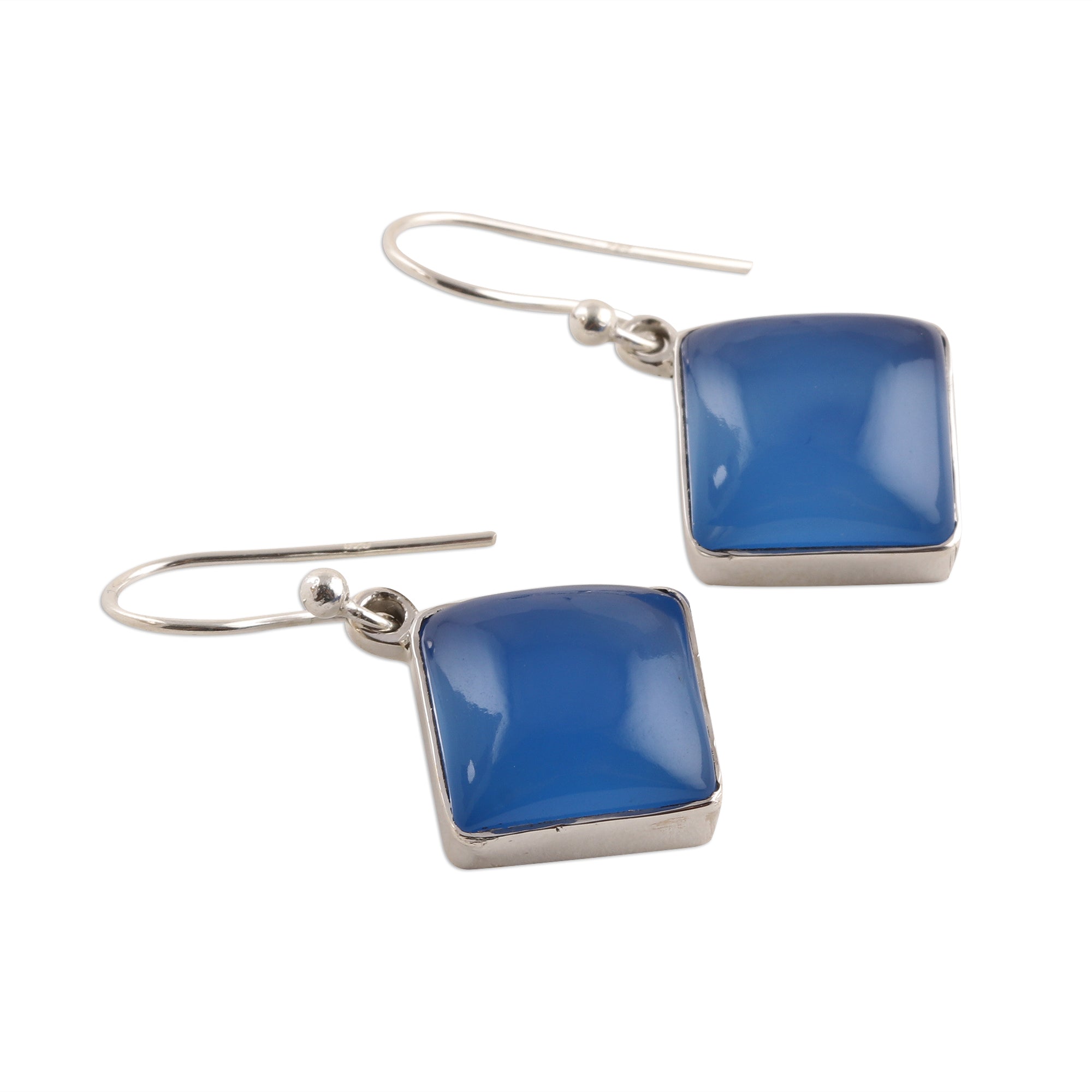 Premium Sky Squares Blue Chalcedony Dangle Earrings – Handcrafted in India