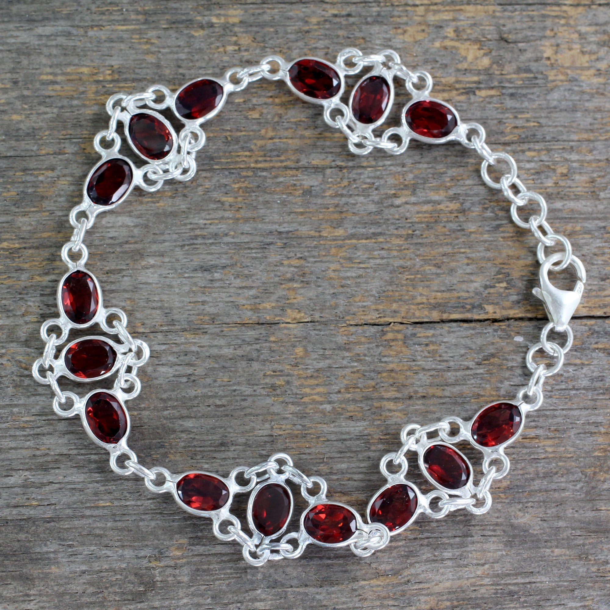 Premium Ecstasy Garnet Link Bracelet - Handmade Sterling Silver Jewelry