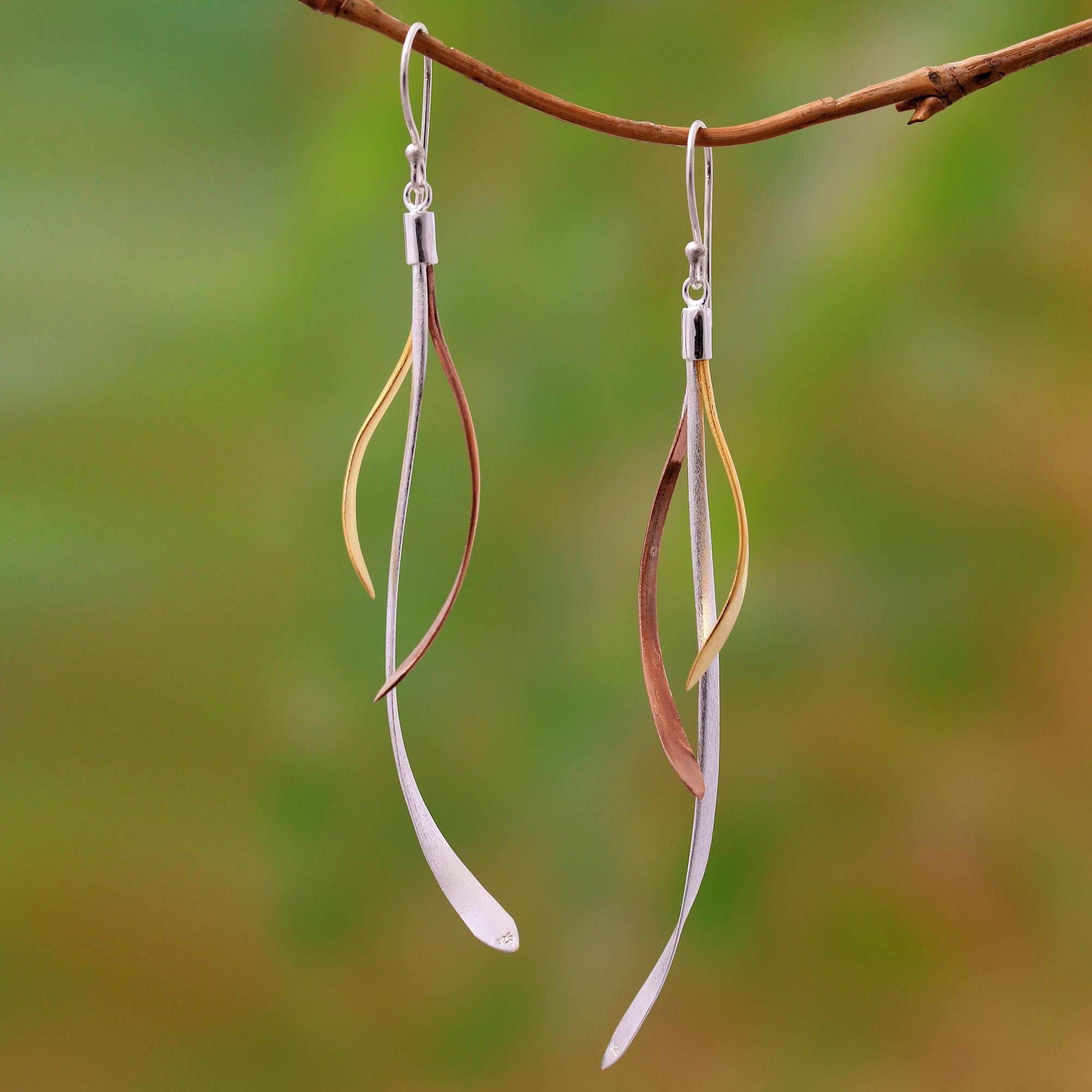 Premium Jimbaran Tendrils Gold & Rose Gold Sterling Silver Earrings – Bali Inspired Elegance