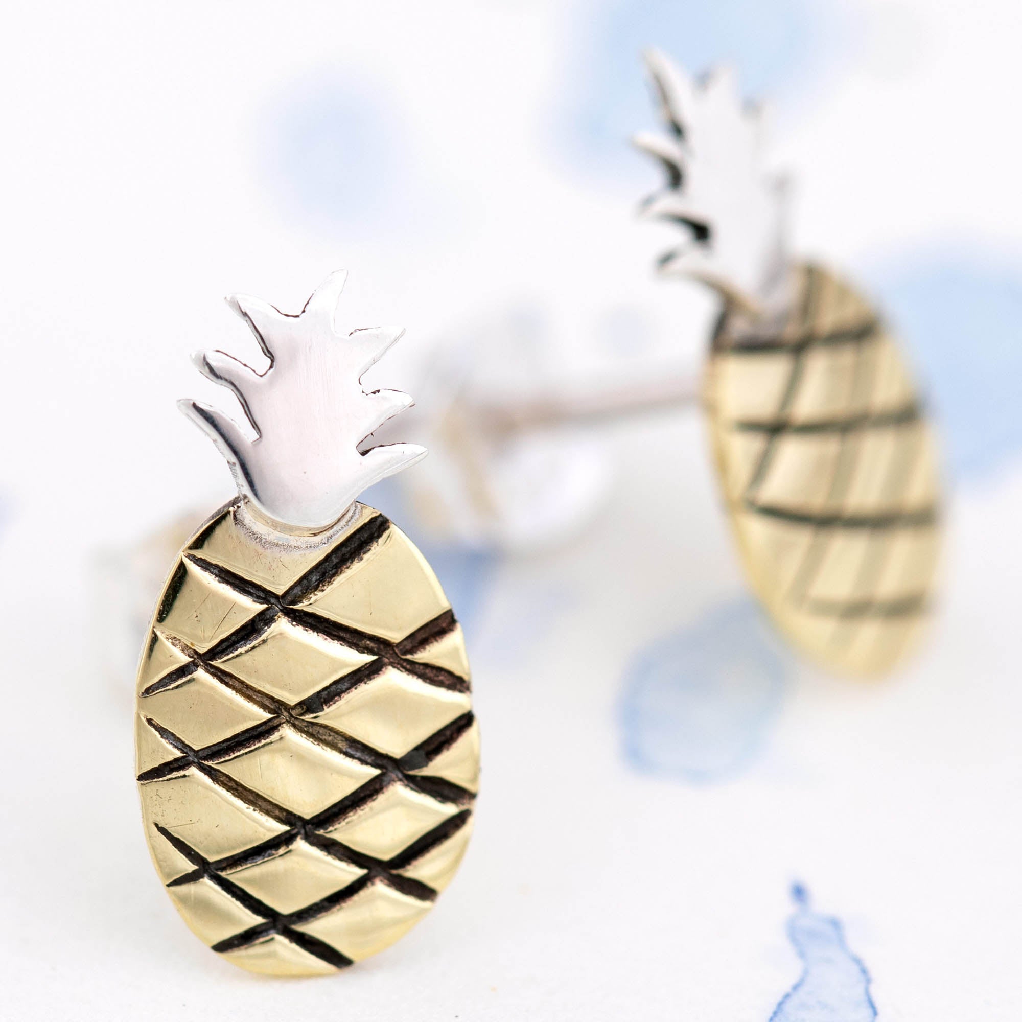 Premium Tropical Pineapple Sterling Silver & Brass Earrings