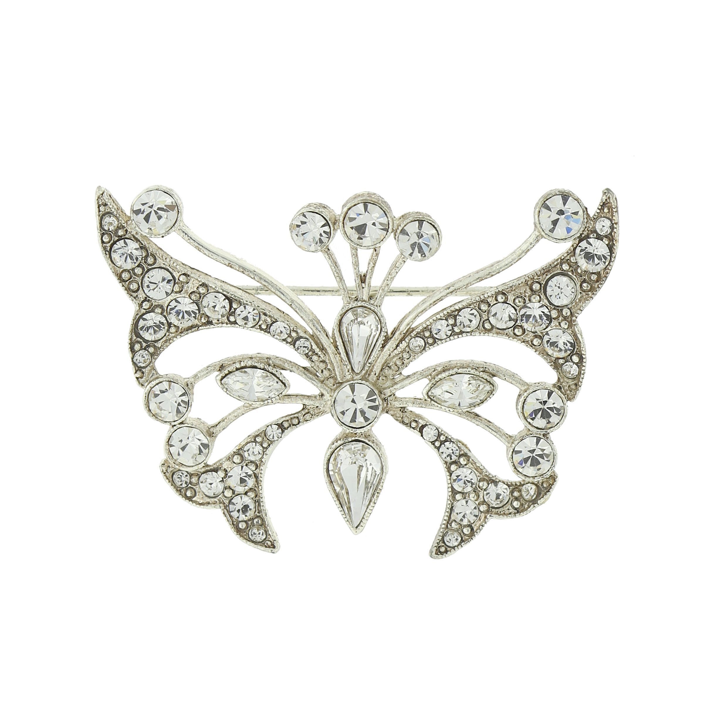 Premium Silver-Tone Crystal Butterfly Brooch - 1928 Jewelry®