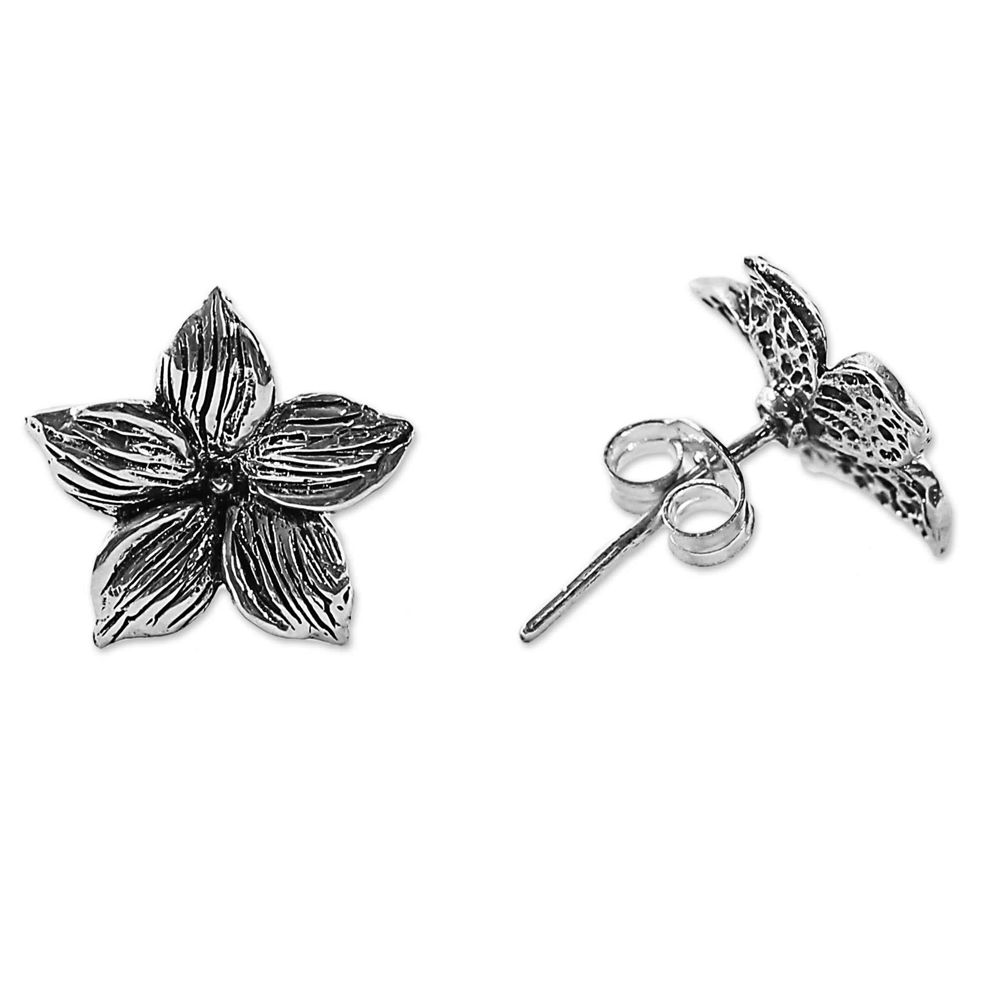 Premium Jasmine Blossom Sterling Silver Stud Earrings – Floral Elegance from Thailand