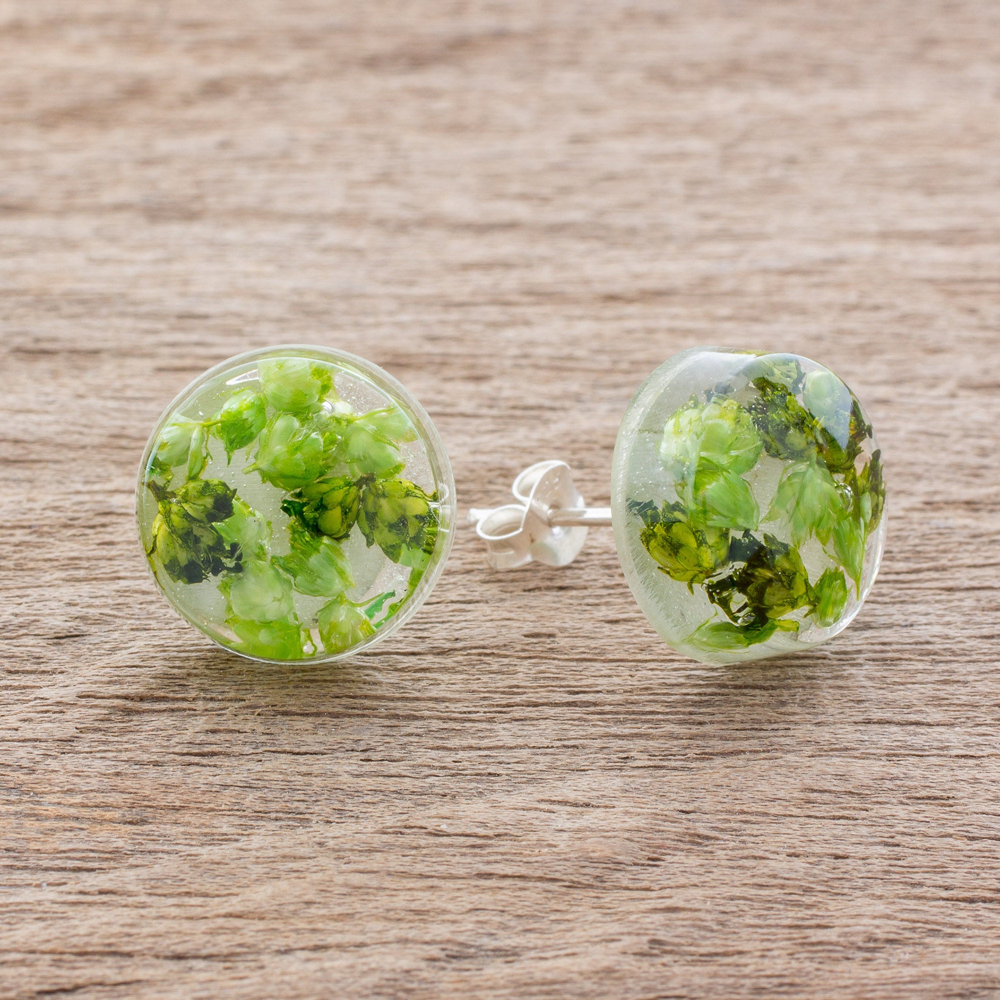 Premium Eternal Green Bouquet Resin Earrings – Handcrafted in Costa Rica