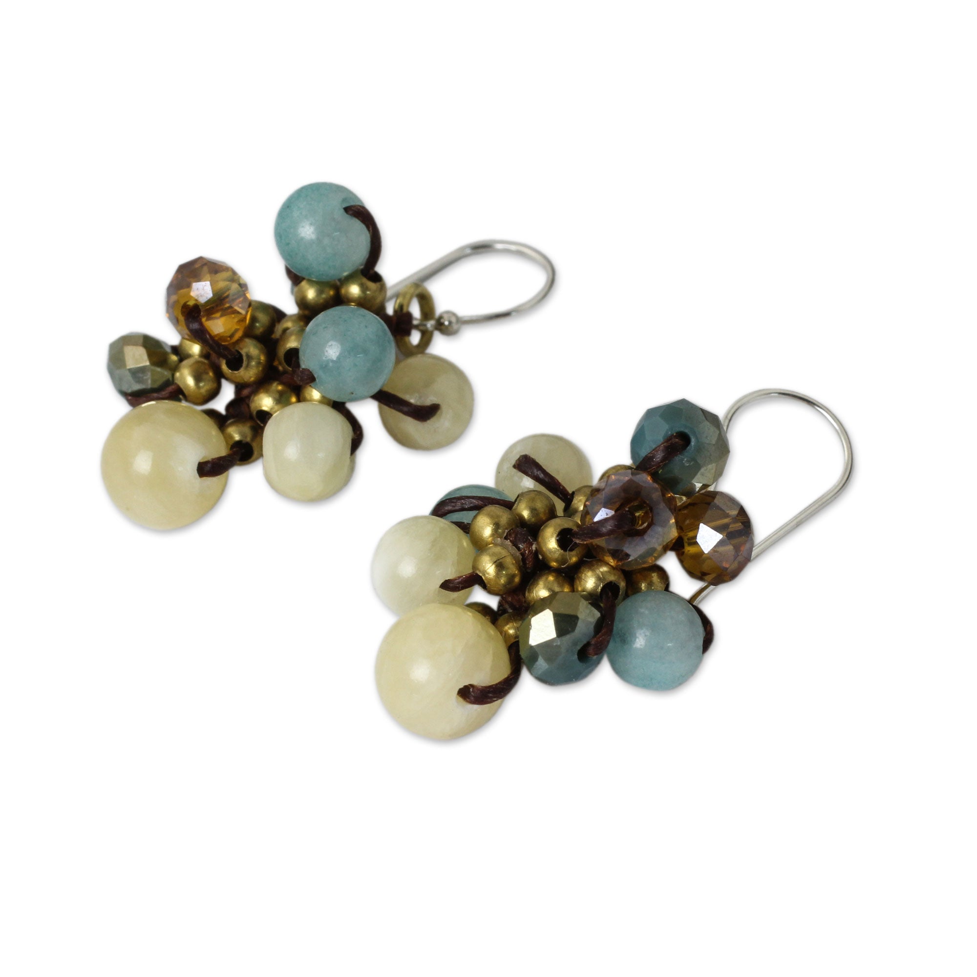 Premium Hand-Knotted Azure Cattlelaya Earrings with Yellow and Blue Quartz