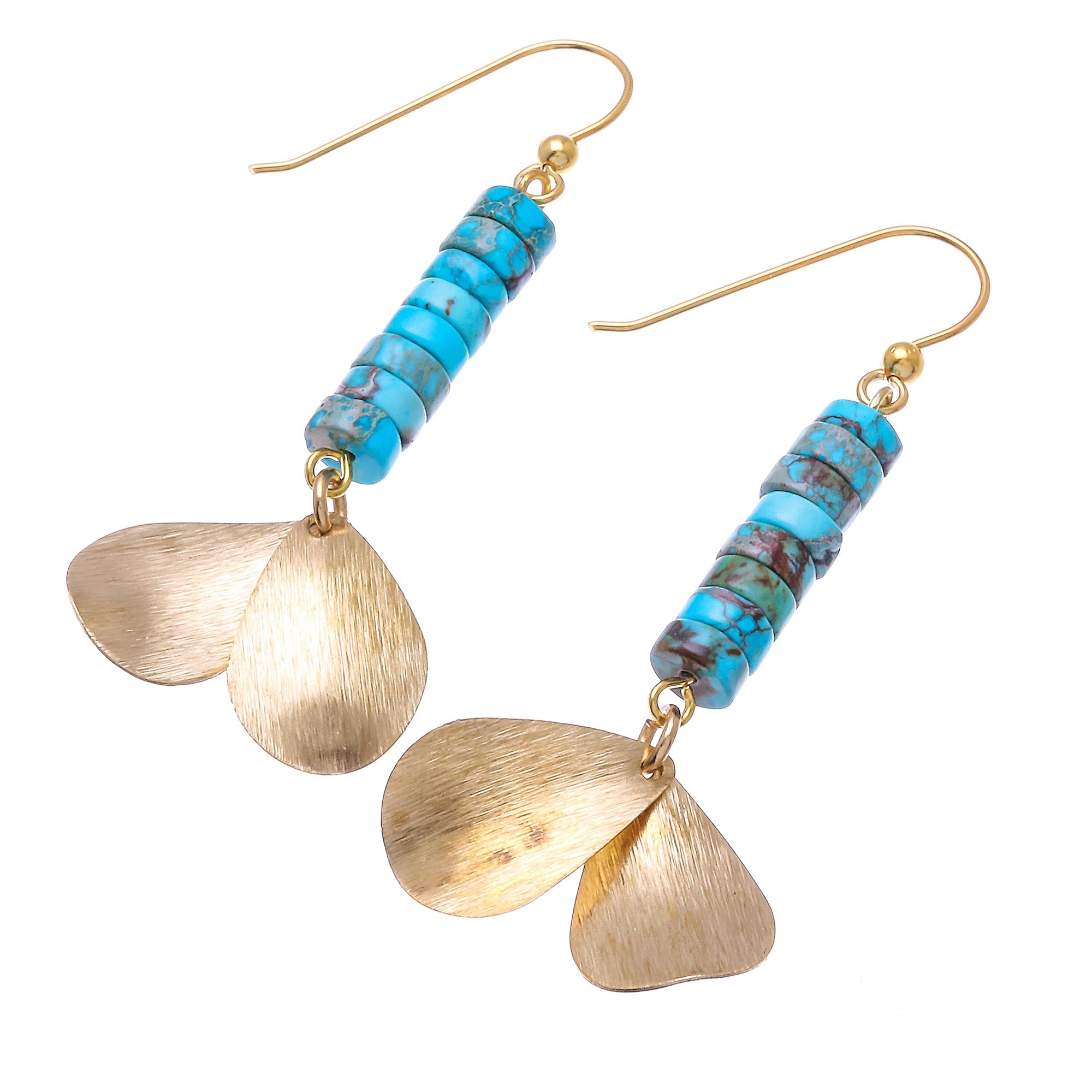 Premium Sea Gold Brass & Turquoise Dangle Earrings - Handcrafted Elegance