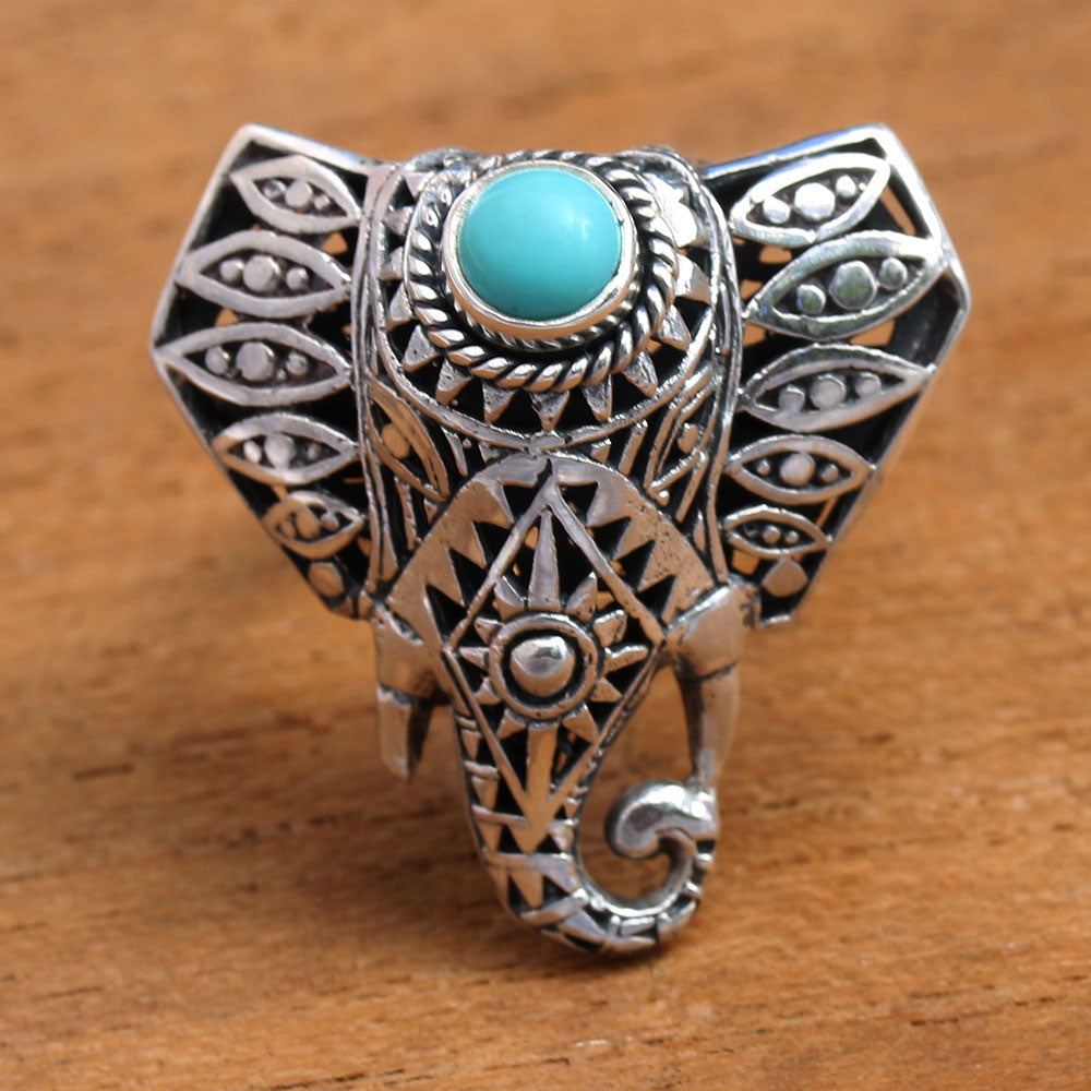 Premium Bali Elephant Eyes Cocktail Ring - Sterling Silver & Magnesite