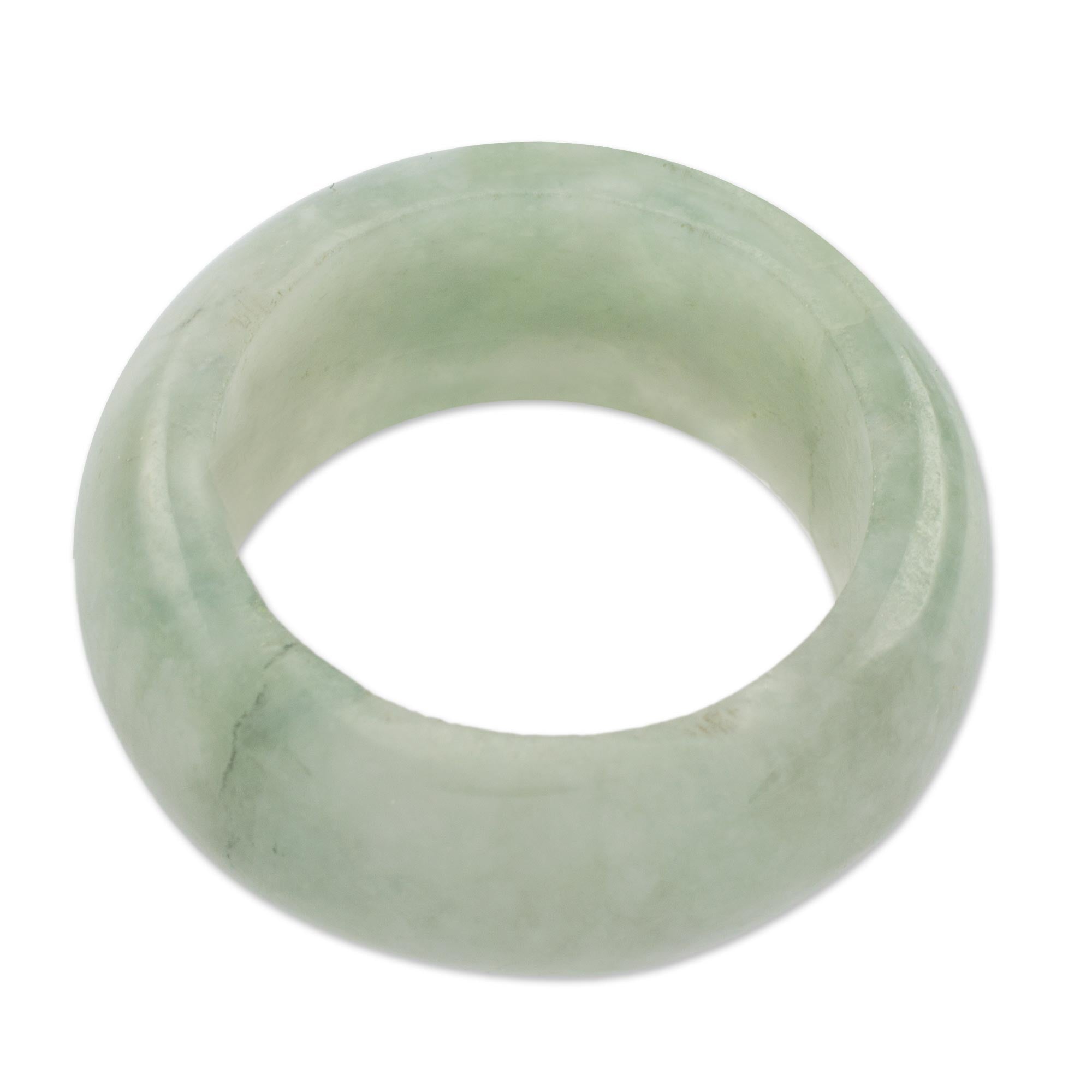 Premium Pale Green Halo Jade Band Ring - Handcrafted Elegance