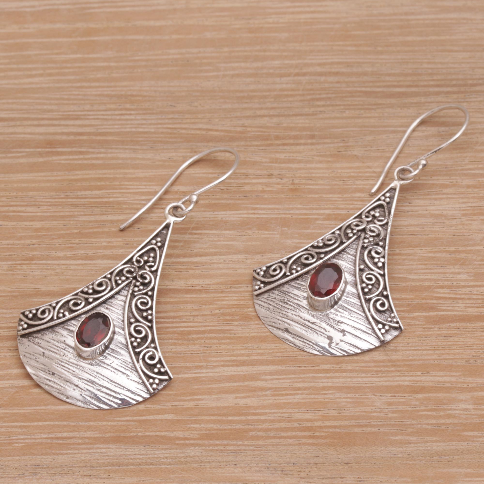 Premium Bali Sterling Silver Garnet Dangle Earrings - Artisan Crafted