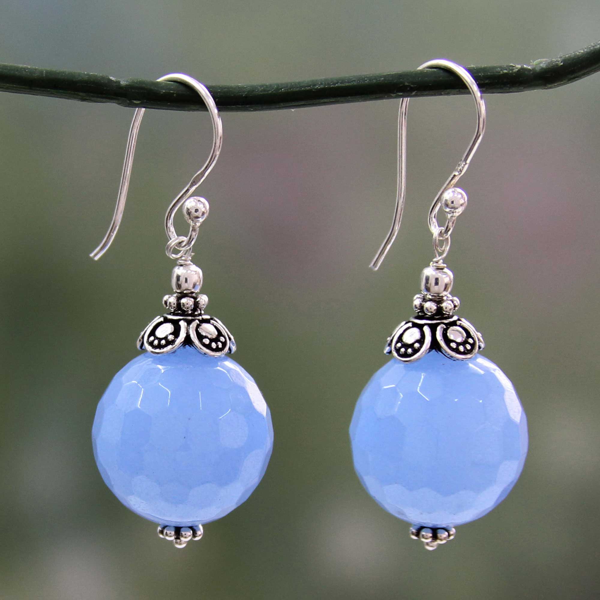 Premium Handcrafted Blue Chalcedony Sterling Silver Earrings - Glorious Artisan Design