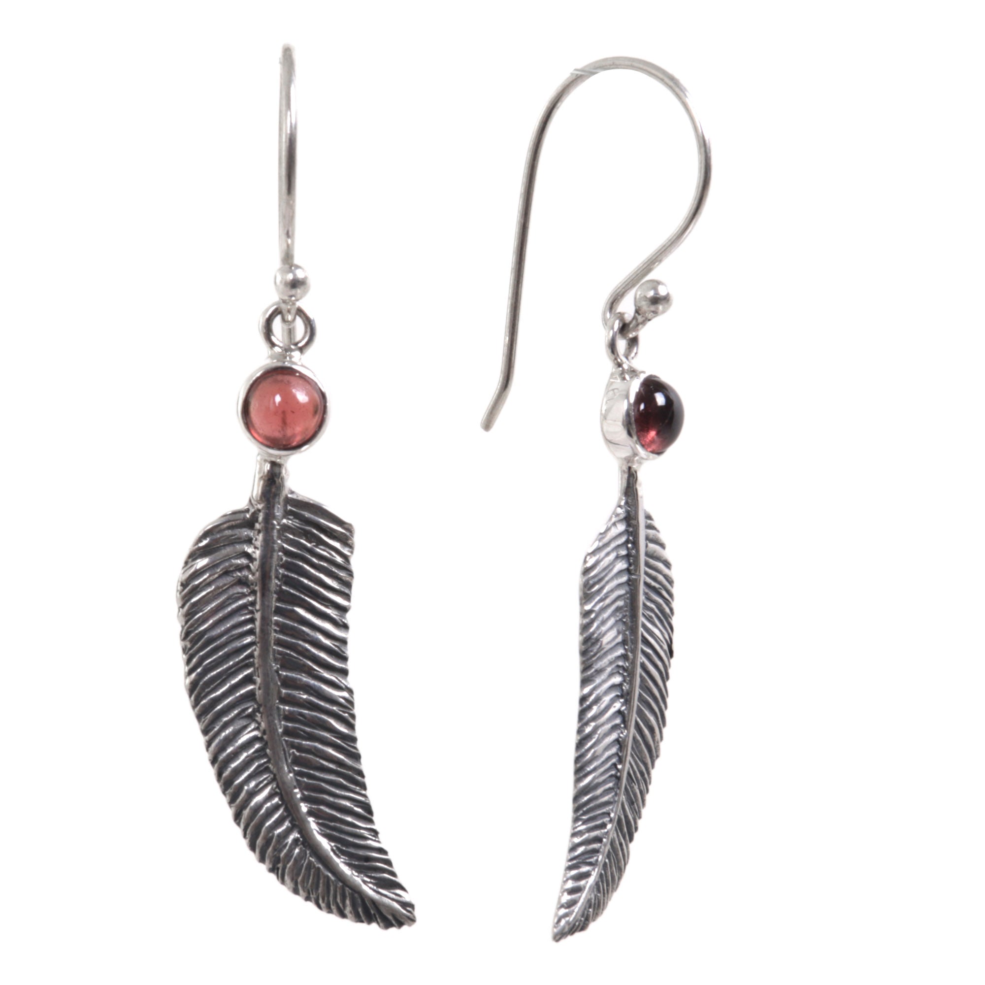 Premium Light as a Feather Garnet & Silver Earrings