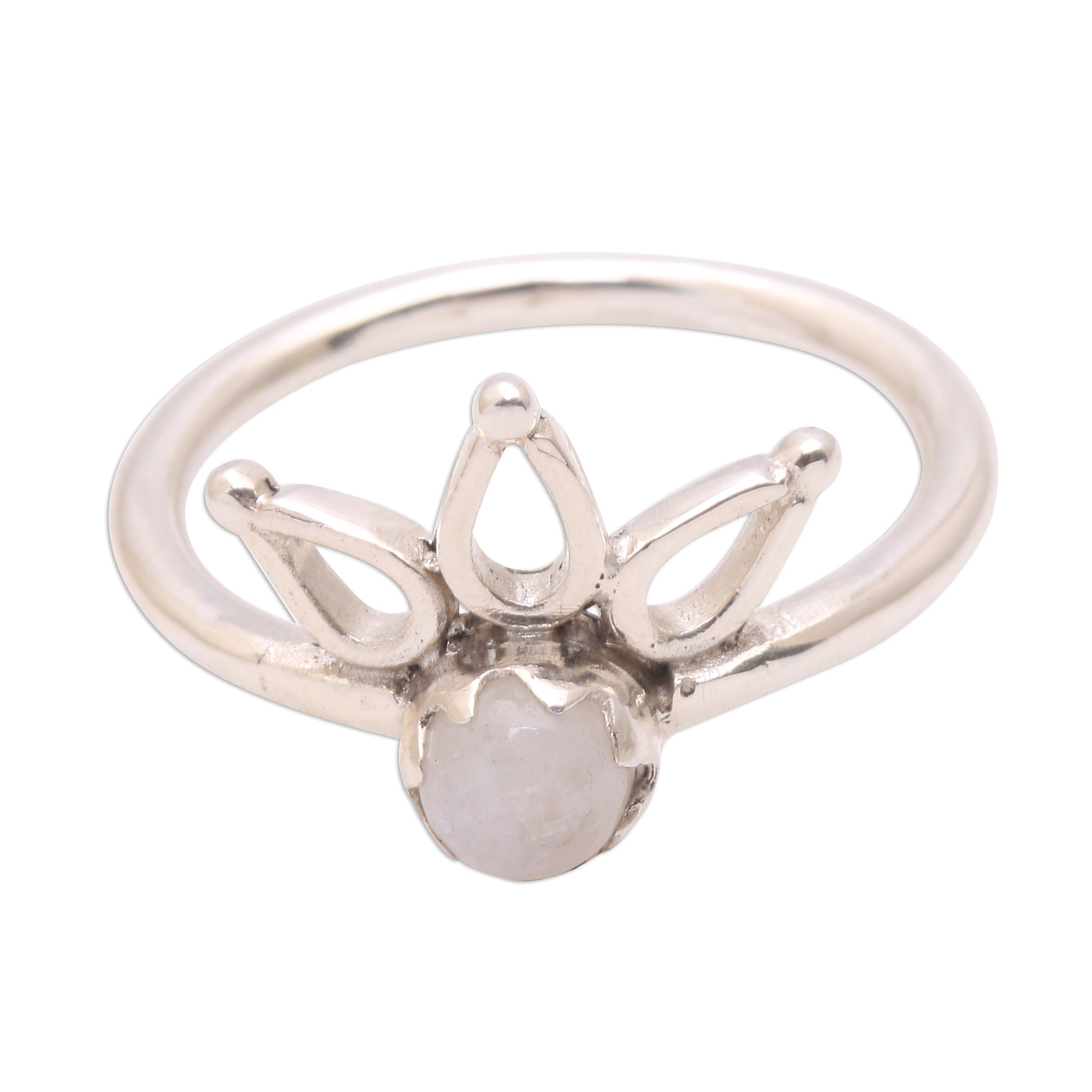 Premium Lotus Crown Moonstone Cocktail Ring – Handcrafted in Bali