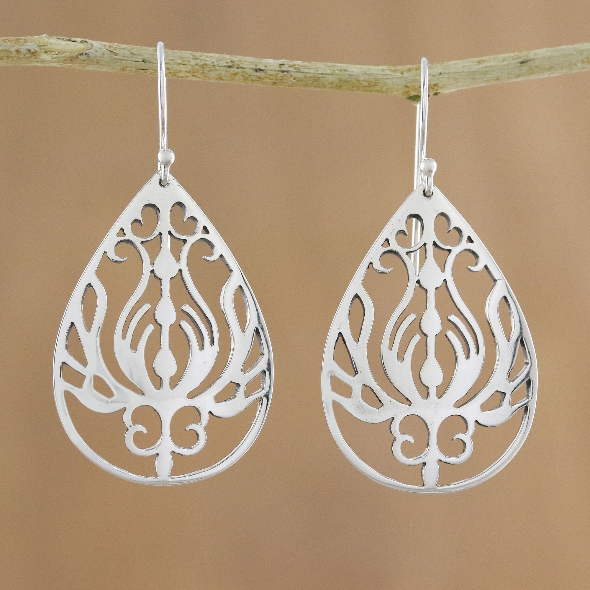 Premium Life Grows Openwork Sterling Silver Dangle Earrings – Handcrafted in Thailand