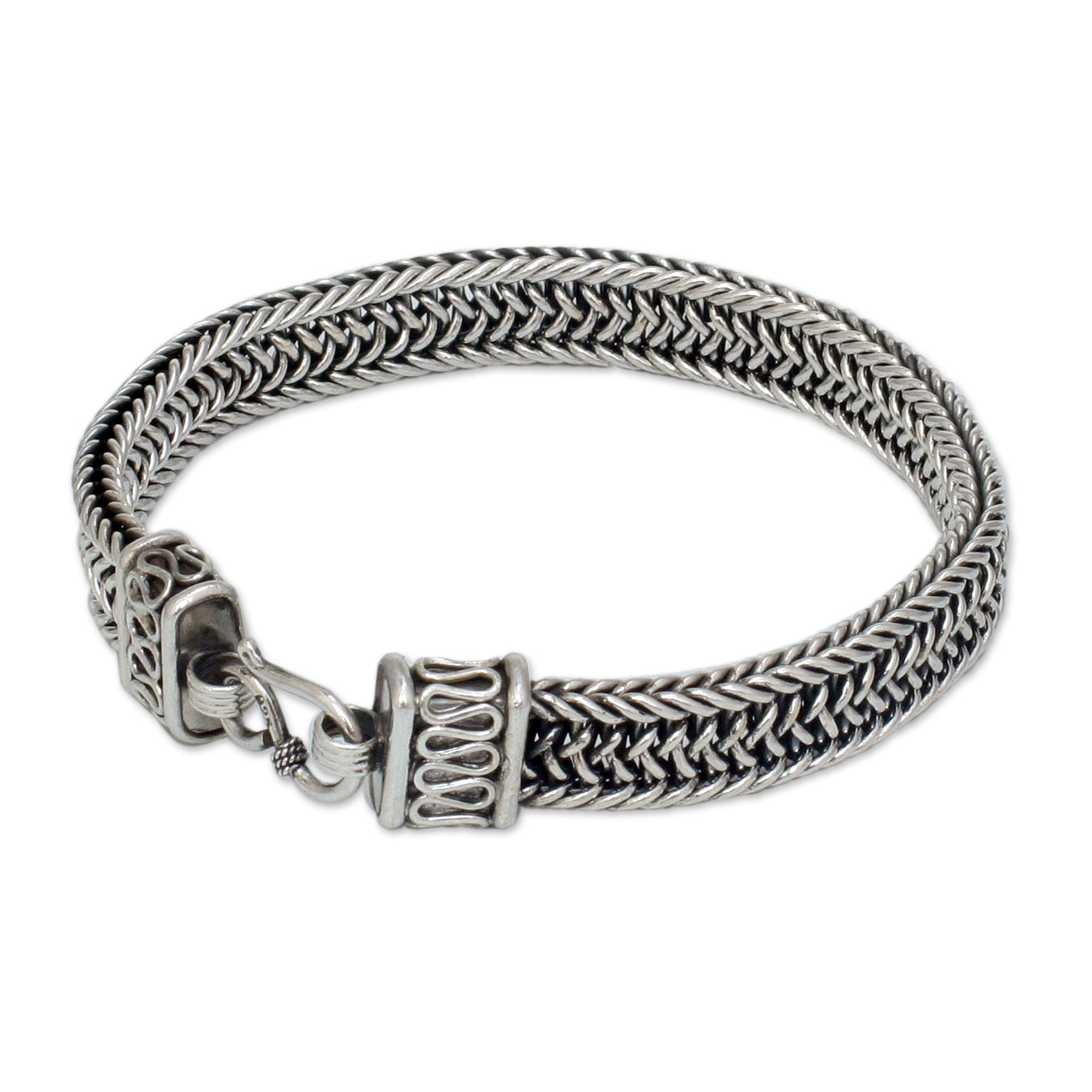 Premium Kingdom Men's Silver Woven Chain Bracelet - Ultimate Style Upgrade
