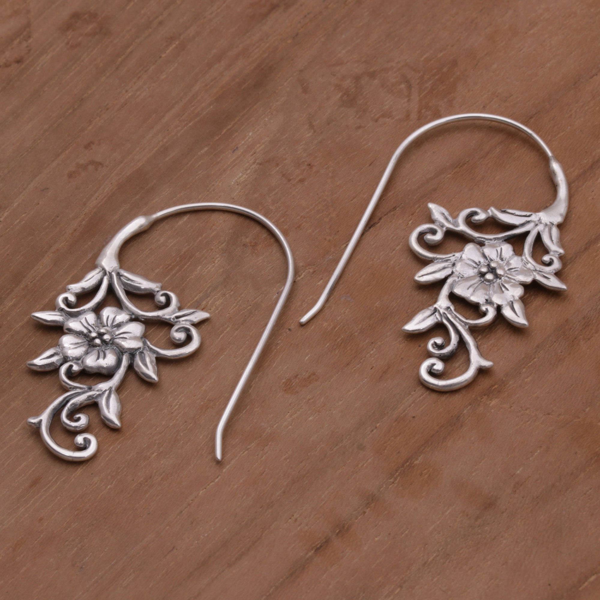 Premium Floral Vines Sterling Silver Drop Earrings - Handmade in Indonesia