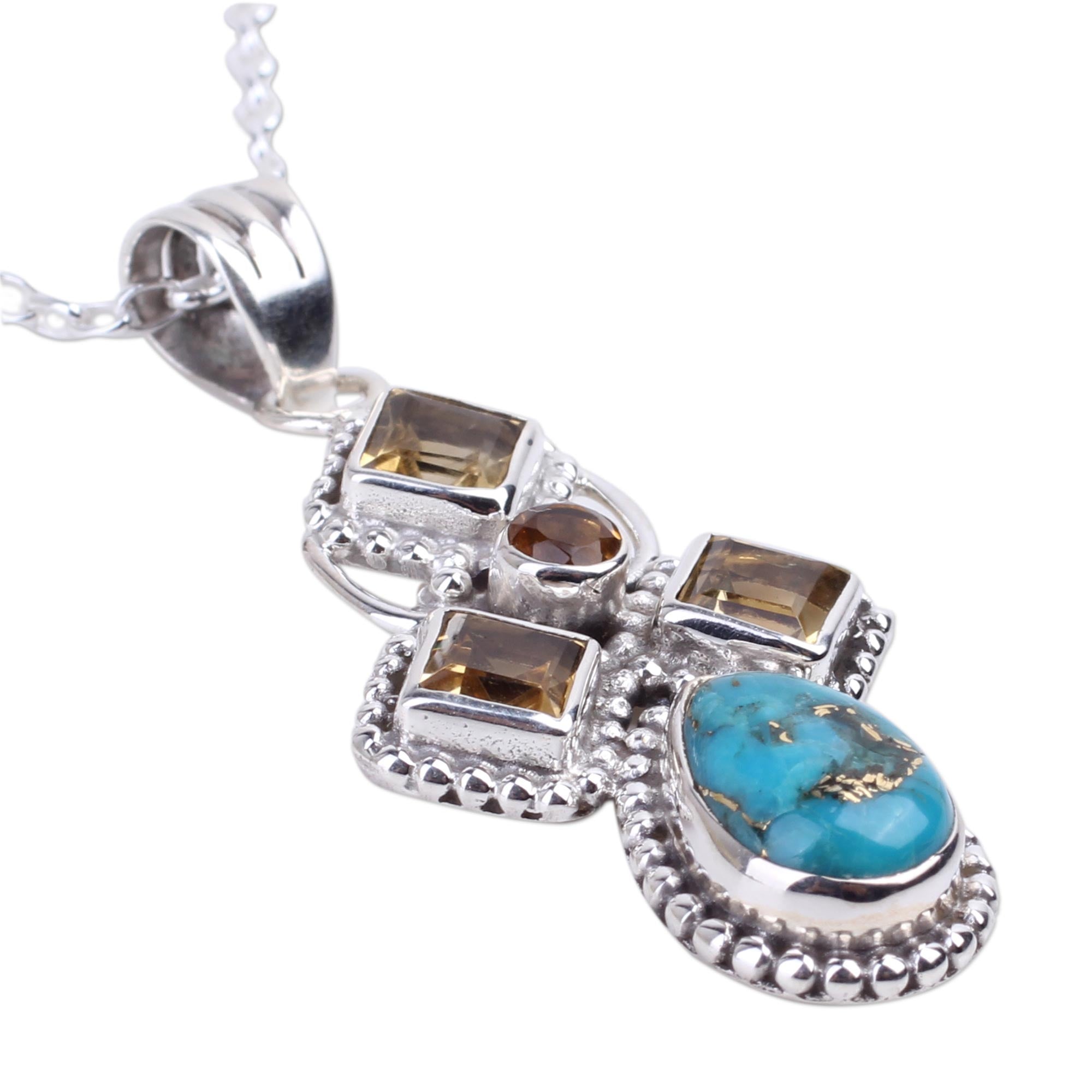 Premium Geometric Illusion Necklace in Yellow Citrine & Composite Turquoise