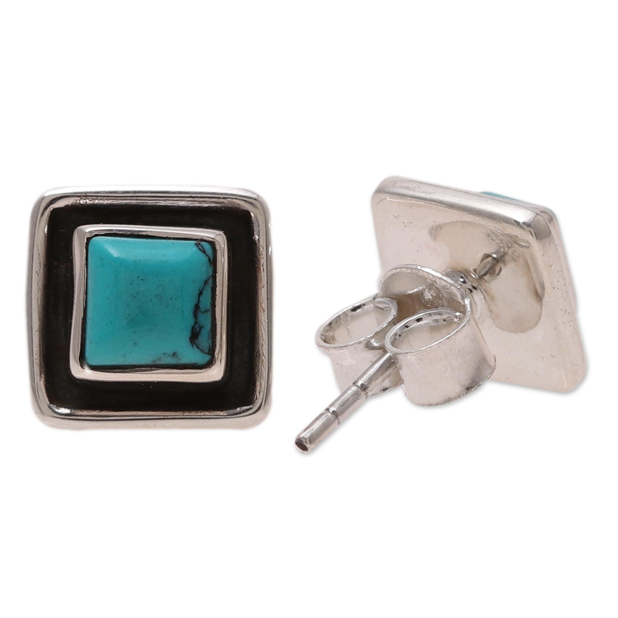 Premium Sky Frame Square Calcite Stud Earrings - Handcrafted in India