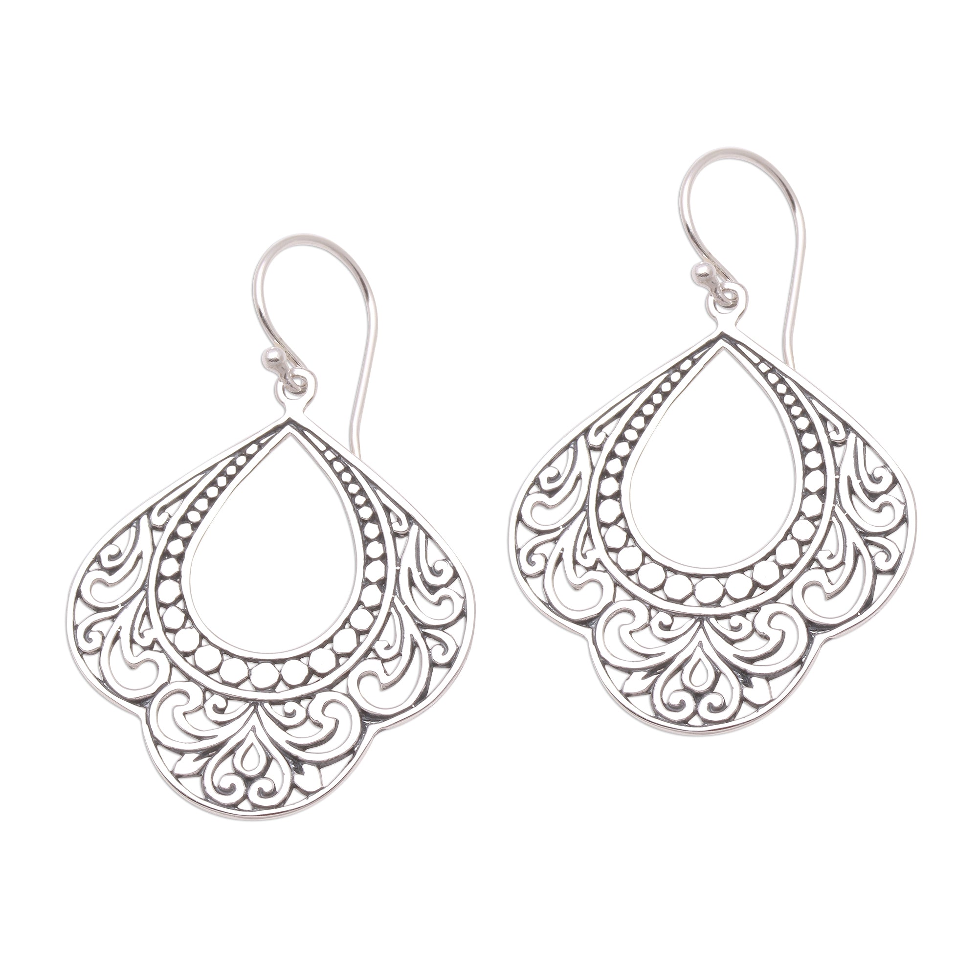 Premium Bali Sterling Silver Dangle Earrings with Intricate Openwork Design