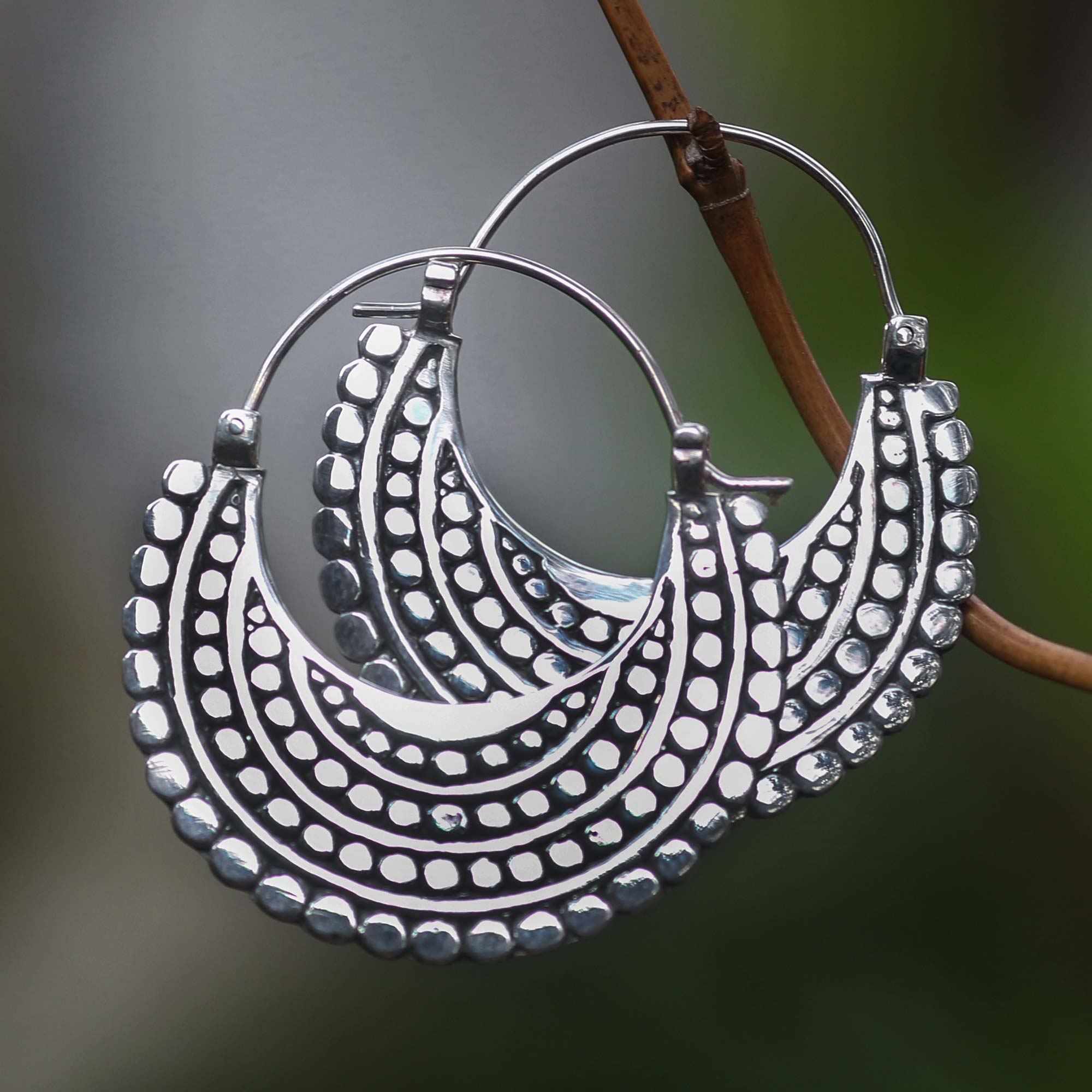 Premium Moon Silver Hoop Earrings - Handcrafted Elegance