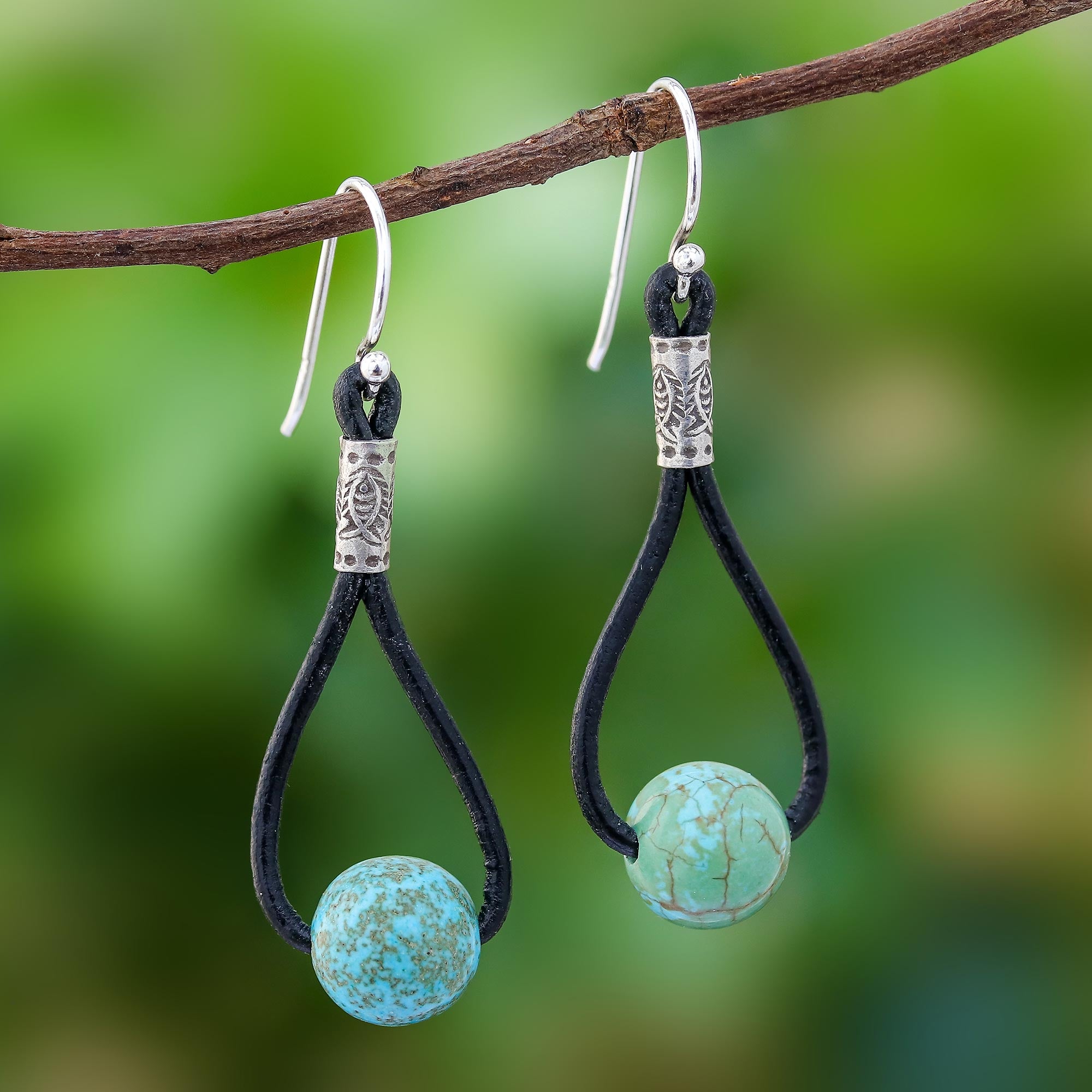 Premium Spring Passion Dangle Earrings – Handcrafted Howlite & Karen Silver with Leather