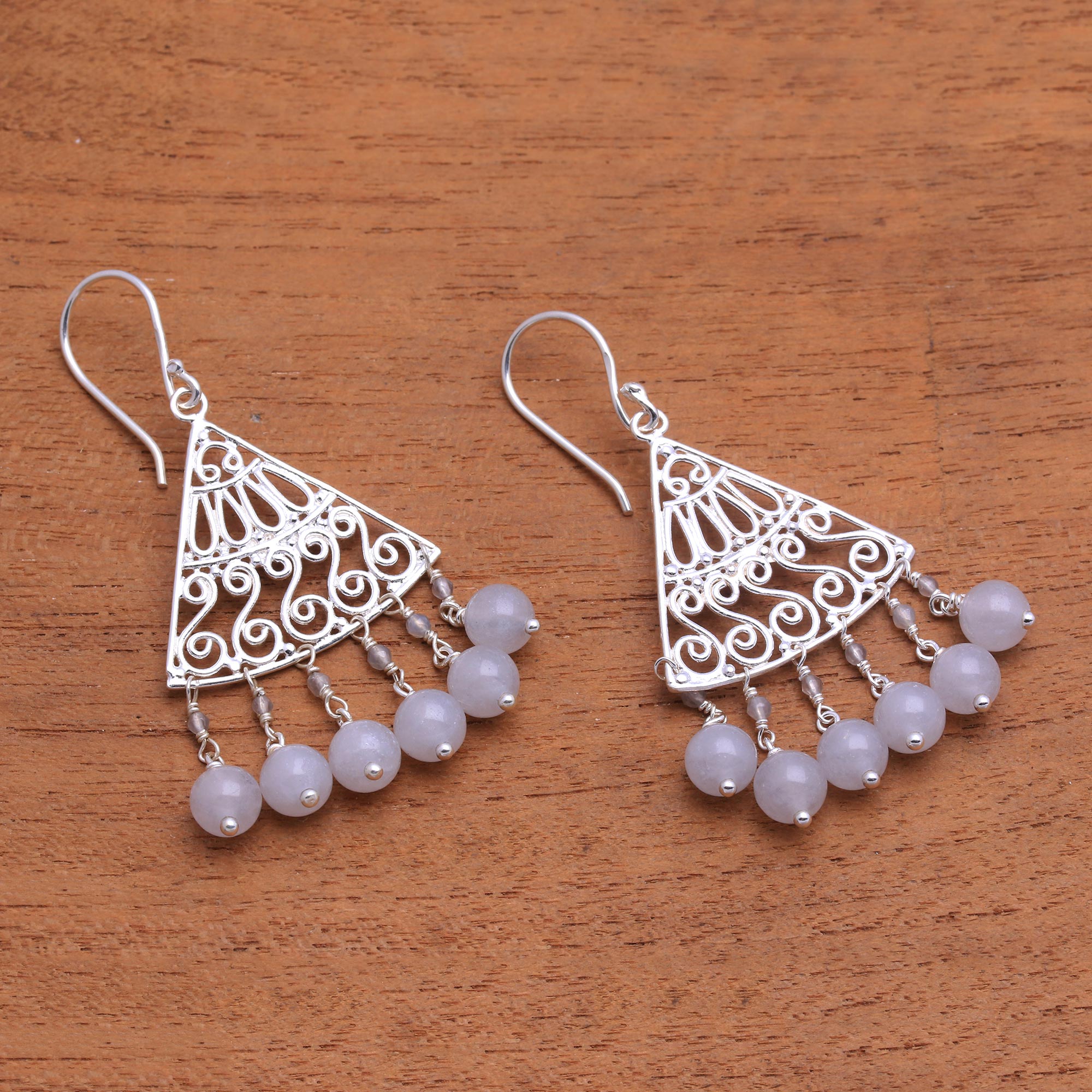 Premium Moonstone Spiral Chandelier Earrings - Handcrafted in Bali