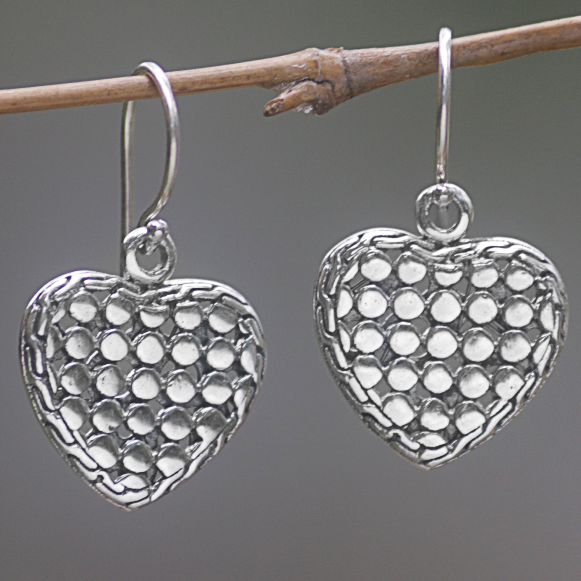 Premium Heart of Steel Dangle Earrings - Handmade Sterling Silver Jewelry