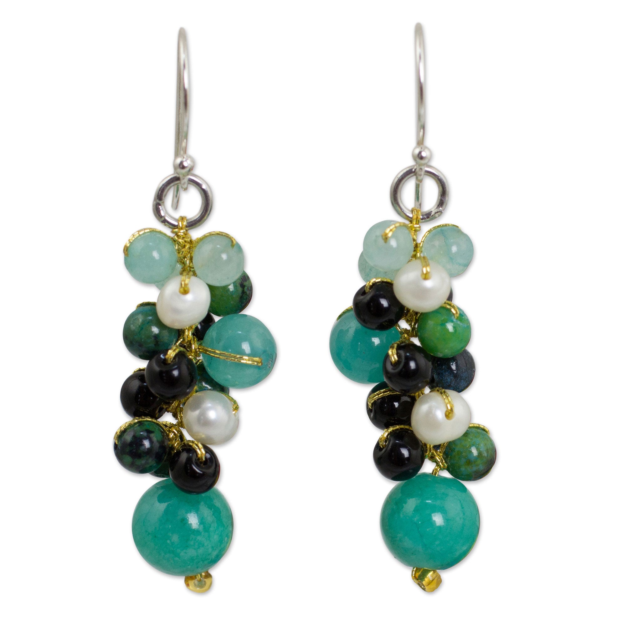 Premium Verdant Vineyard Thai Pearl & Green Agate Quartz Earrings