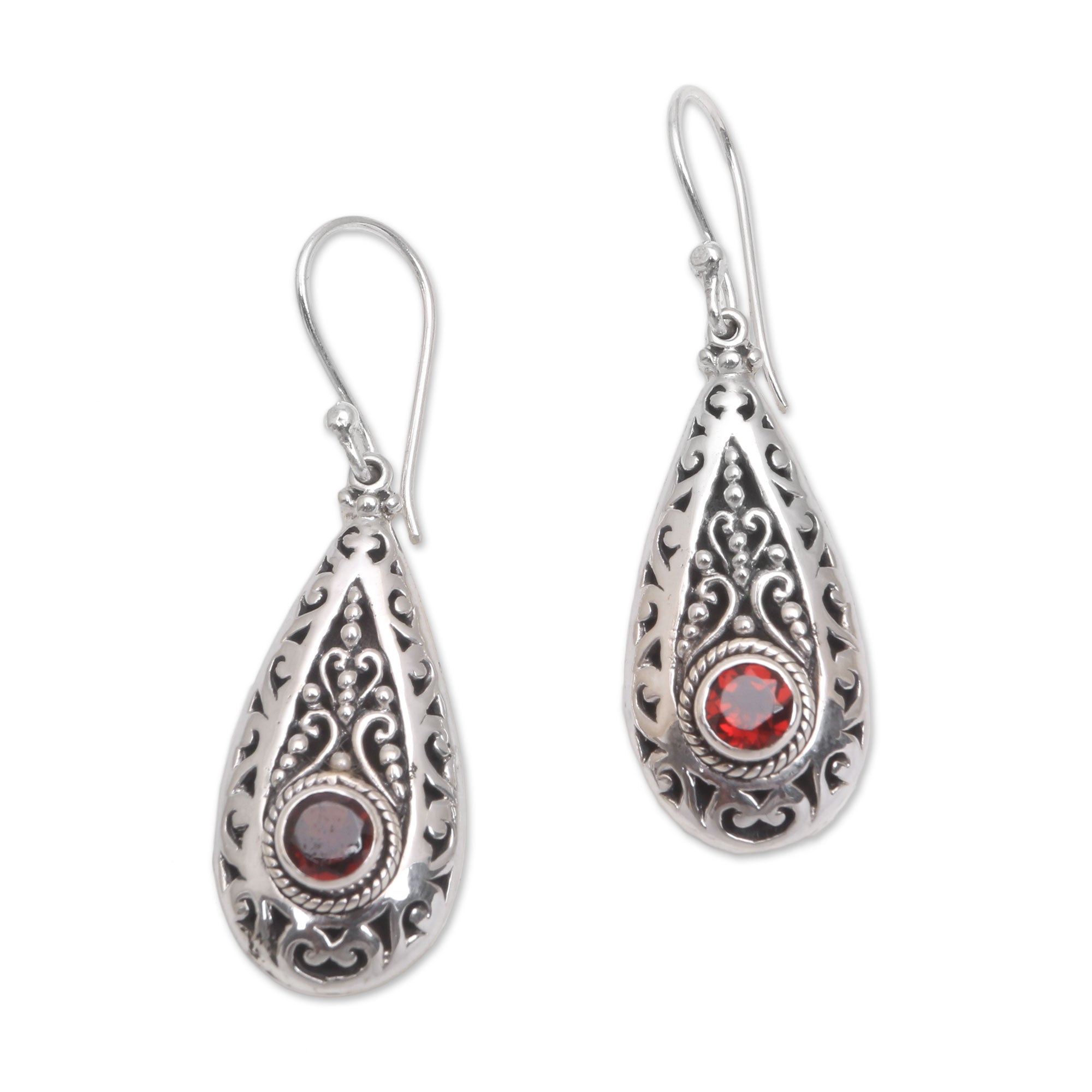 Premium Handcrafted Garnet Teardrop Dangle Earrings in Sterling Silver