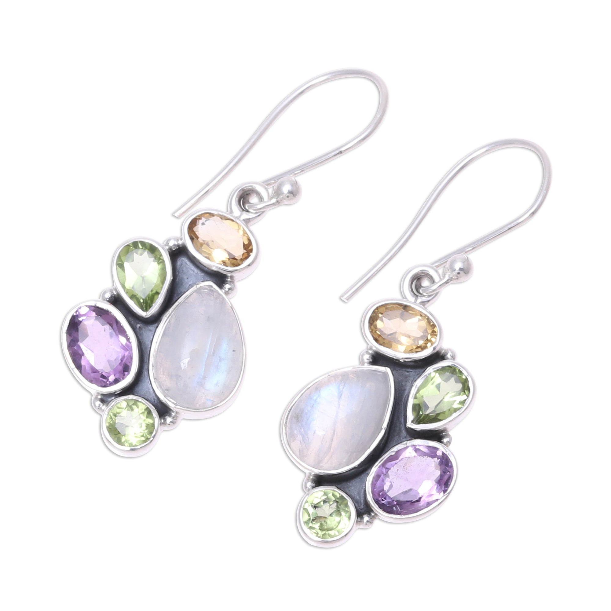 Premium Glittering Fusion Multi-Gemstone Dangle Earrings – Handcrafted in India