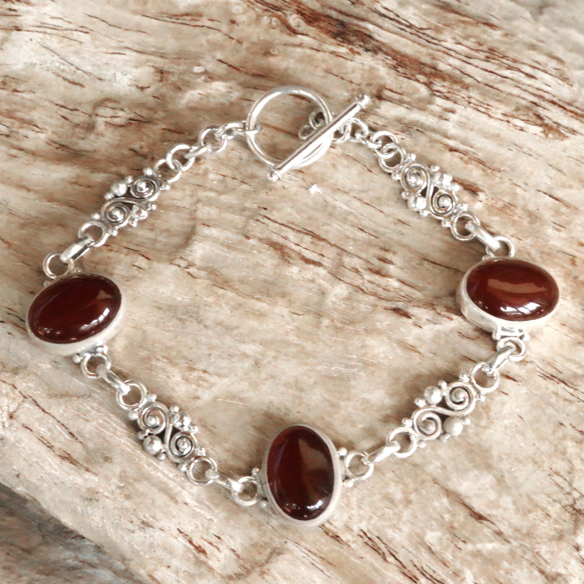 Premium Sunset in Bali Sterling Silver Carnelian Bracelet - Handcrafted Elegance