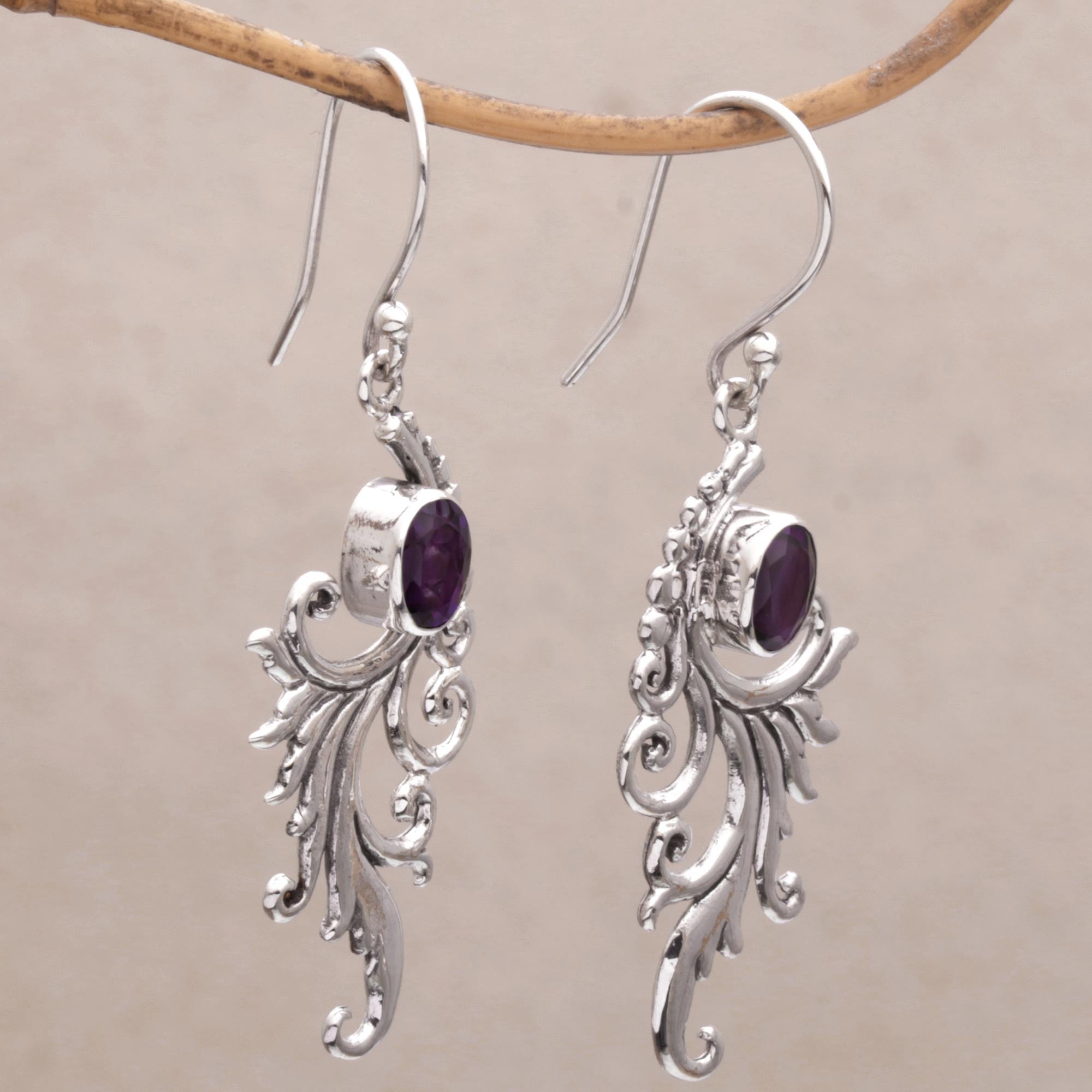 Premium Amethyst and Sterling Silver Dangle Earrings - Handcrafted in Bali