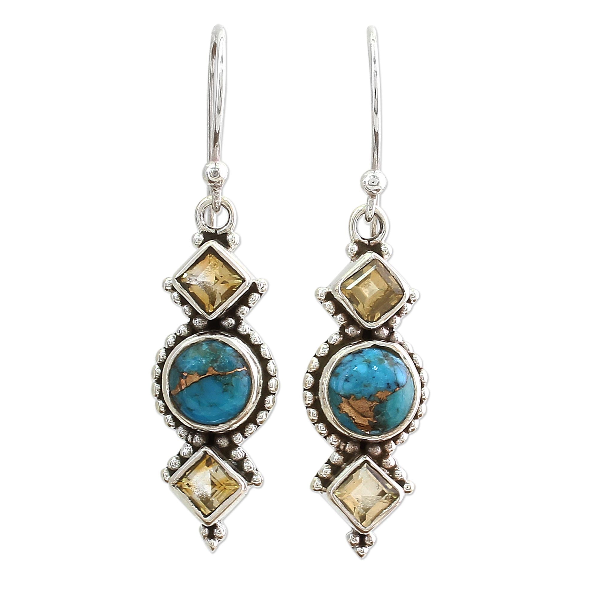 Premium Seashore Radiance Citrine & Silver Dangle Earrings - Handcrafted in India