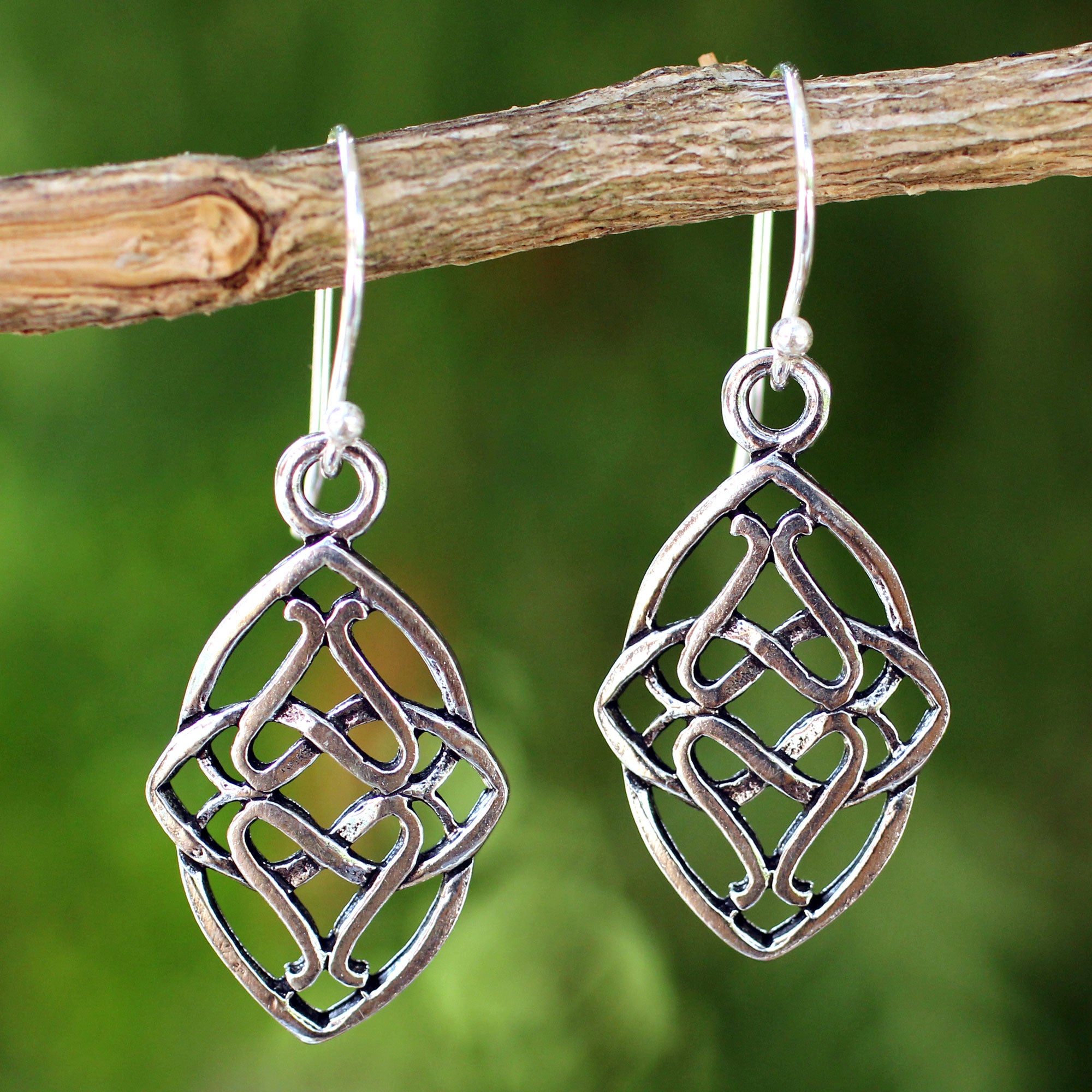 Premium Handcrafted Gordian Knot Sterling Silver Dangle Earrings from Thailand