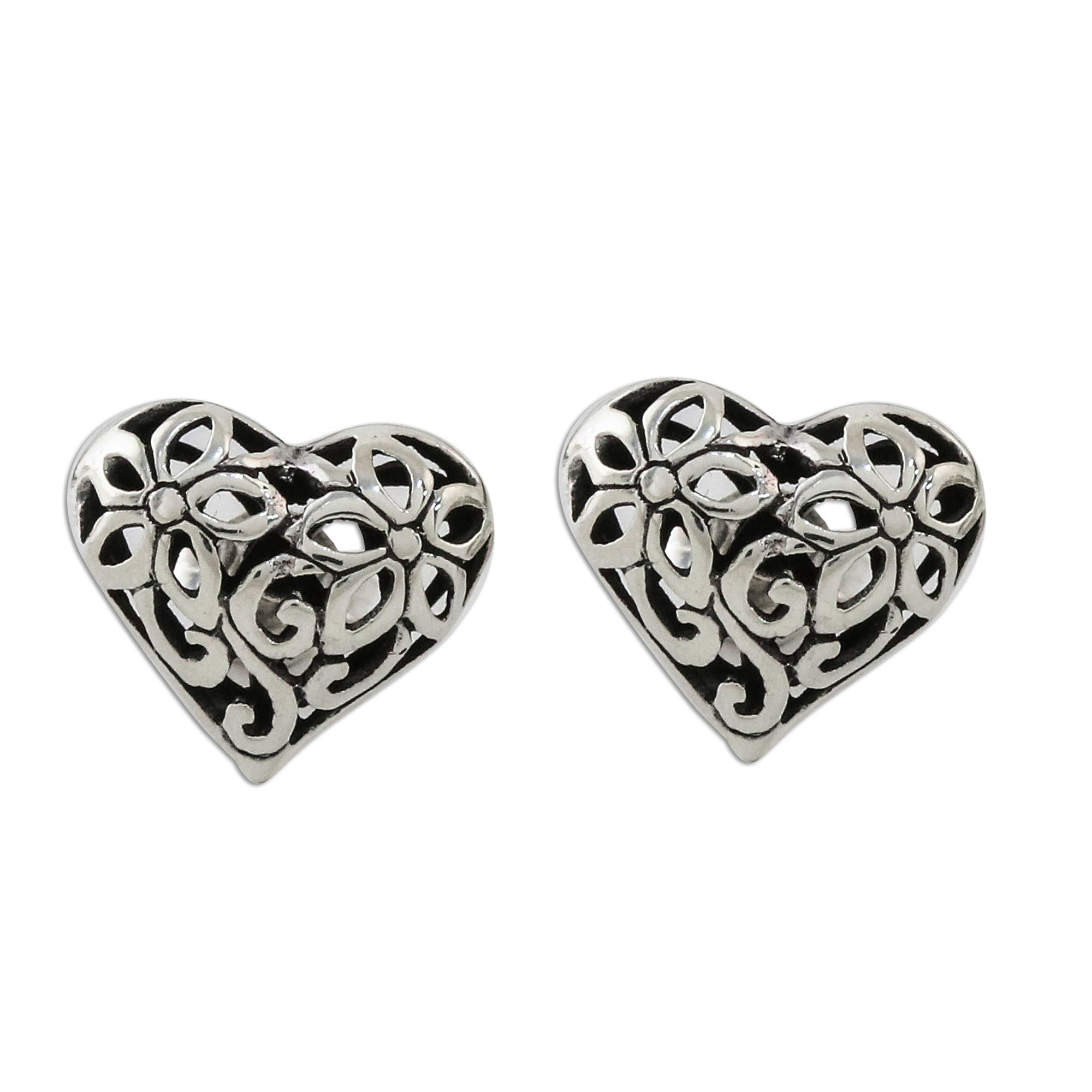 Premium Petaled Hearts: Elegant Floral Sterling Silver Earrings from Thailand