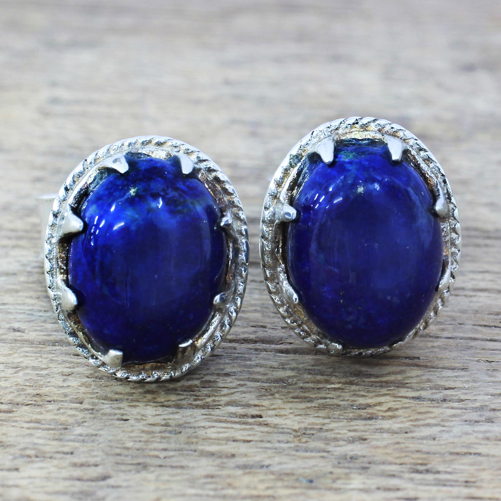 Premium Morning Mystery Lapis Lazuli Stud Earrings - Handcrafted Elegance