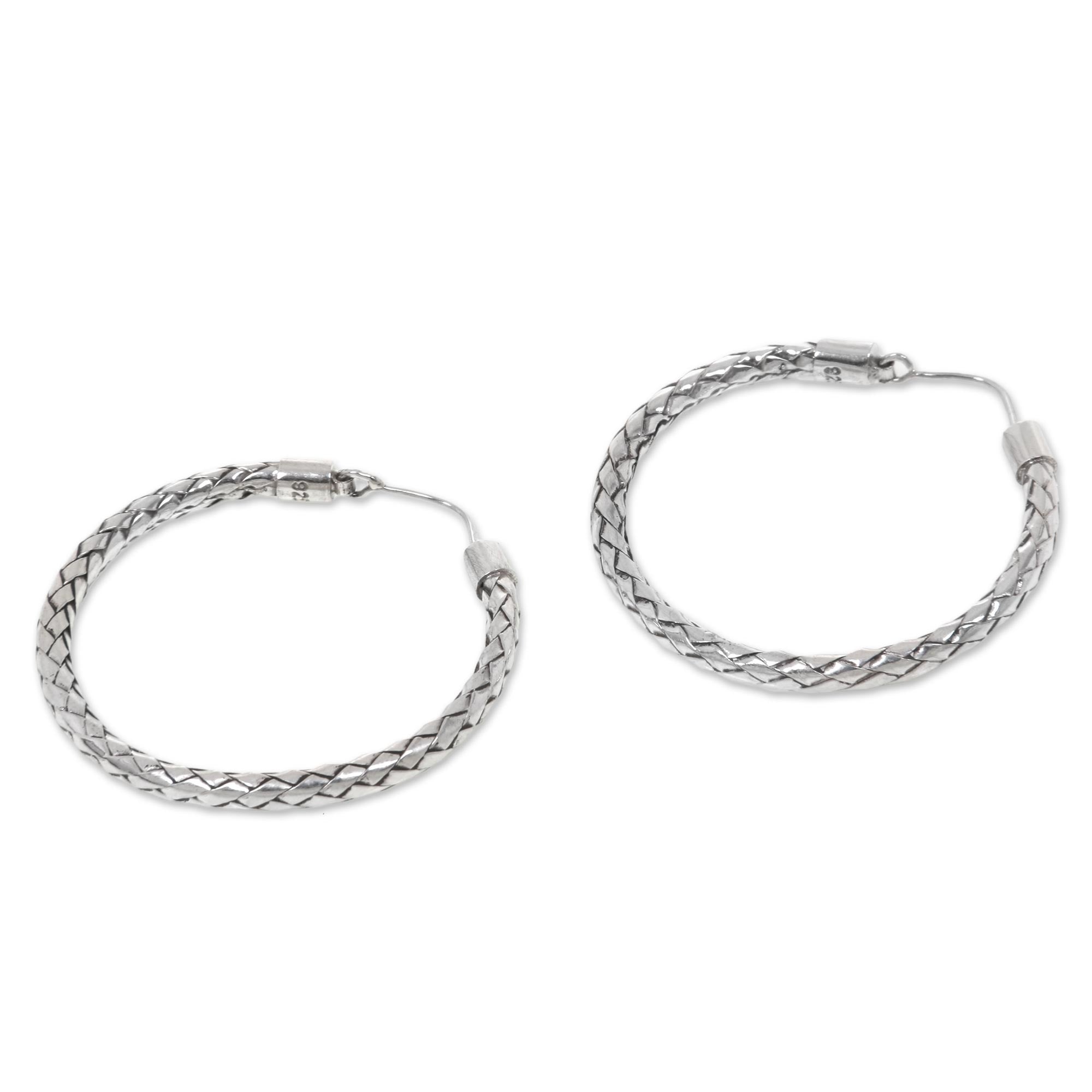 Premium Pandan Weave Hoop Earrings - Handcrafted Sterling Silver Elegance