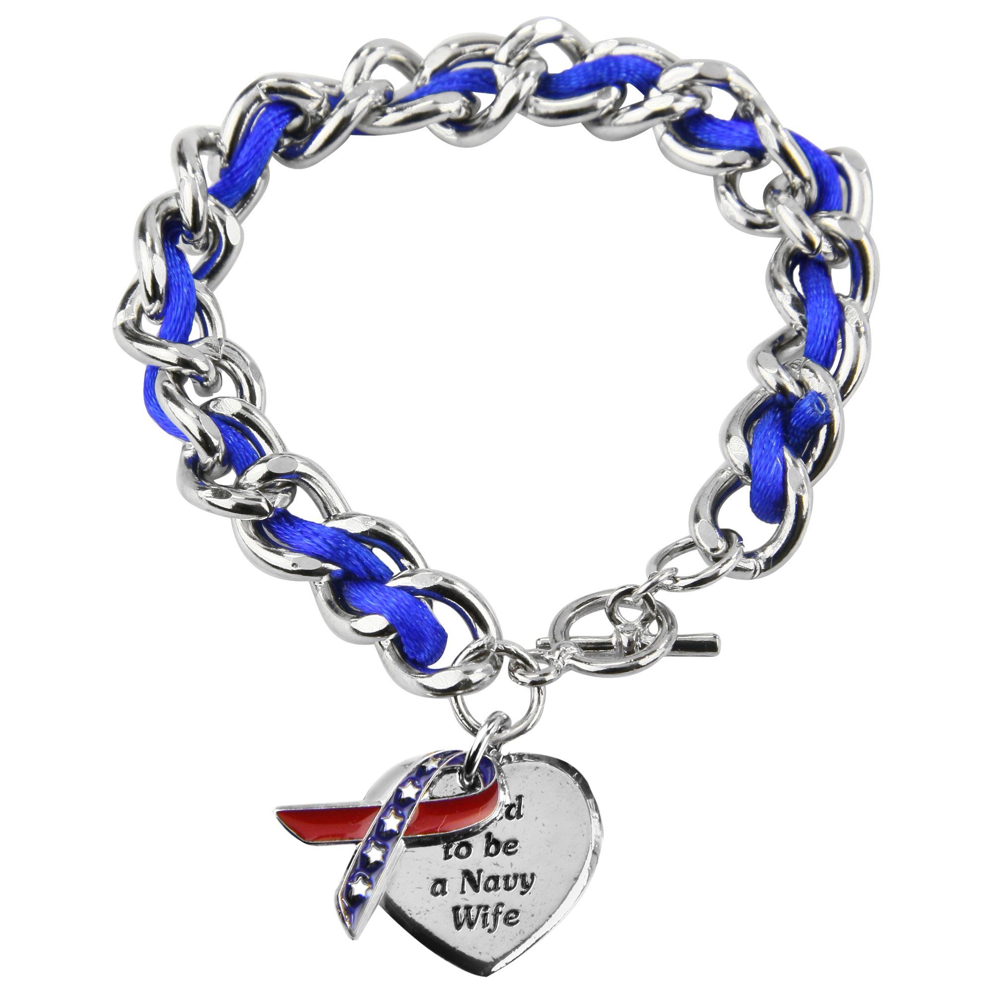 Premium Navy Wife Ribbon Charm Bracelet - Ultimate Patriotic Jewelry