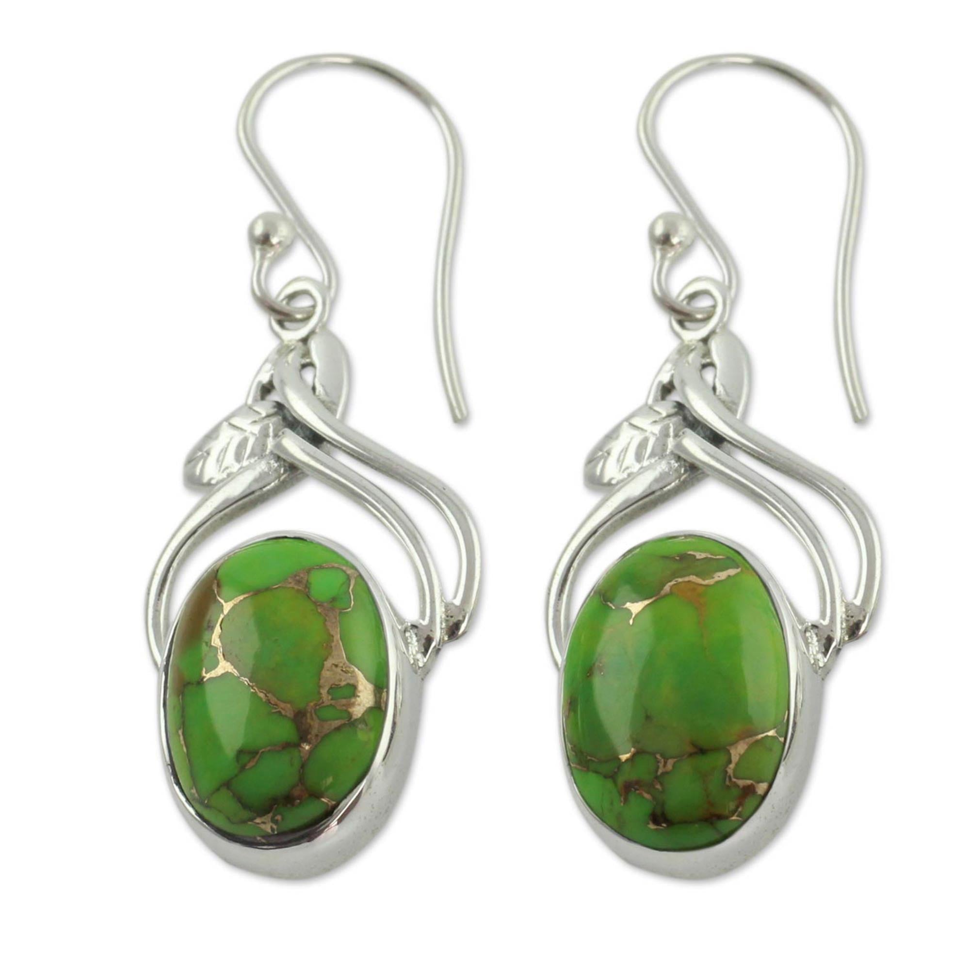 Premium Green Dew Handcrafted Sterling Silver Earrings – Ultimate Indian Artistry