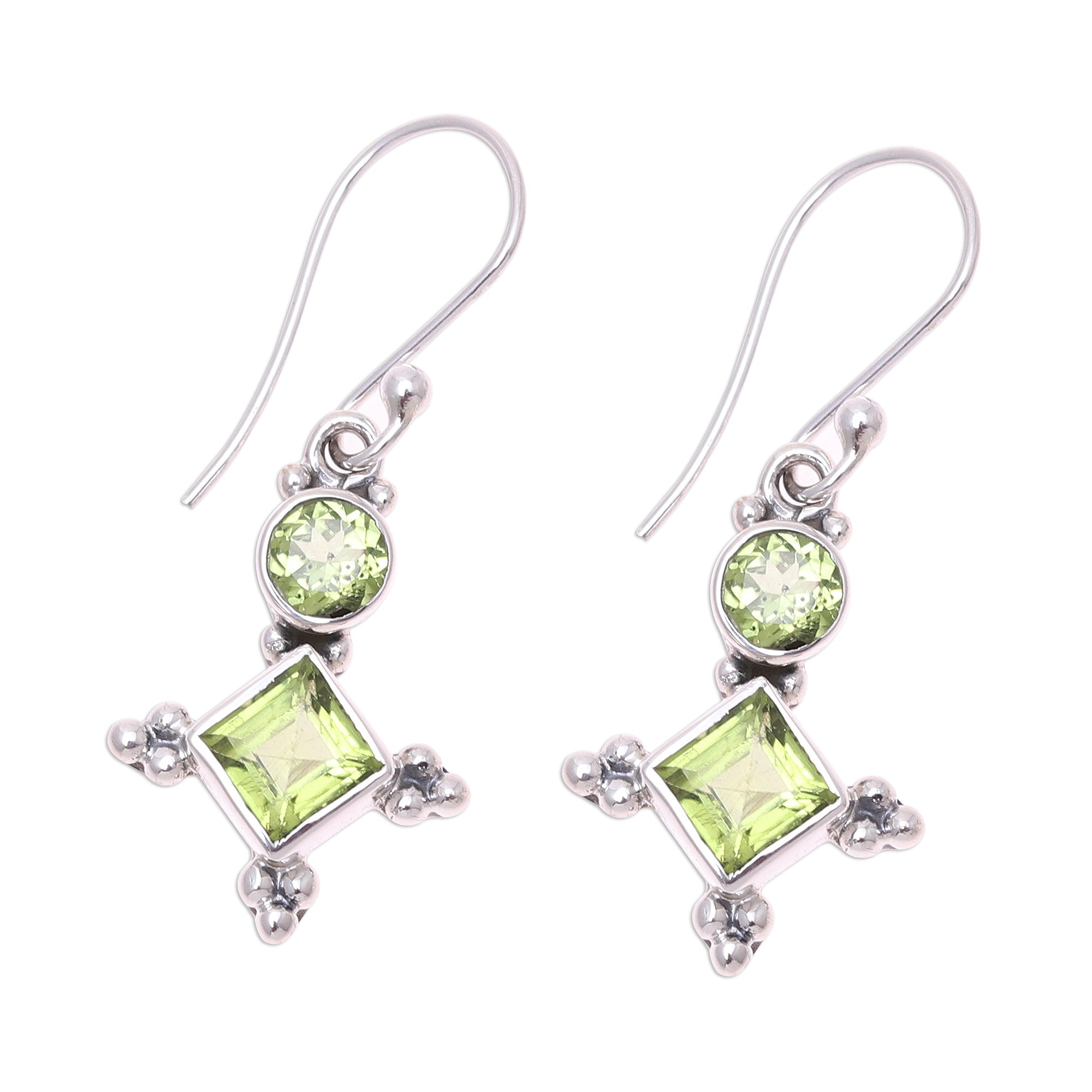 Premium Opulent Stars Green Peridot Sterling Silver Dangle Earrings